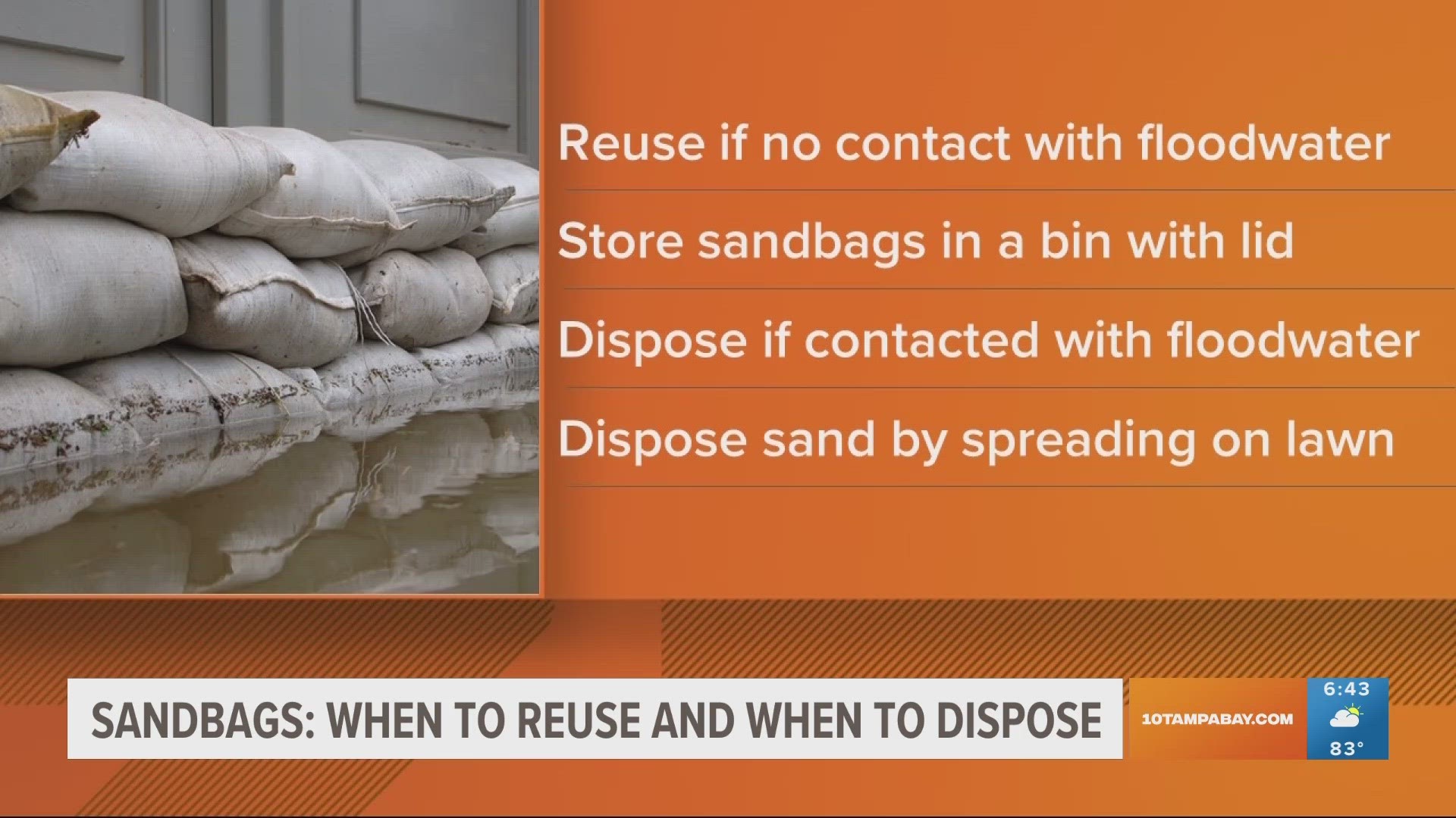 Sandbags should be disposed of after coming in contact with water.