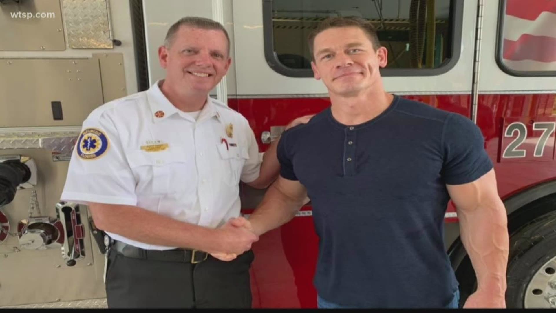 Actor and WWE star John Cena stopped by Pasco County Fire Rescue Station 58 to perform a media tour to television stations across the country previewing his new movie “Playing With Fire.” The film is set to debut on Nov. 8, 2019, in theaters.