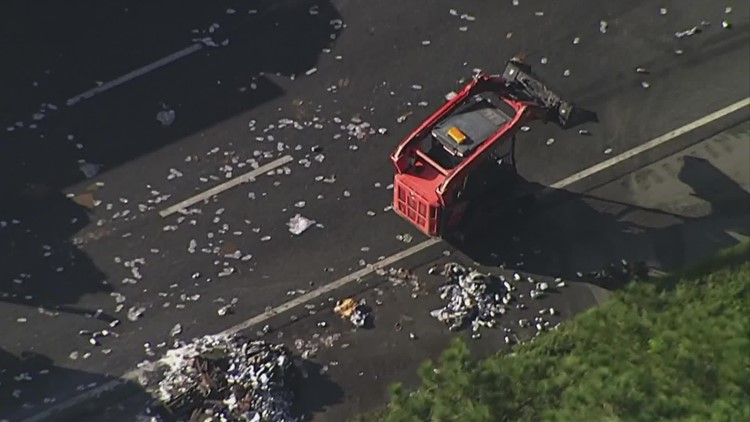 Cases of beer spill on I-75 in Hernando County after multiple semi-trucks collide