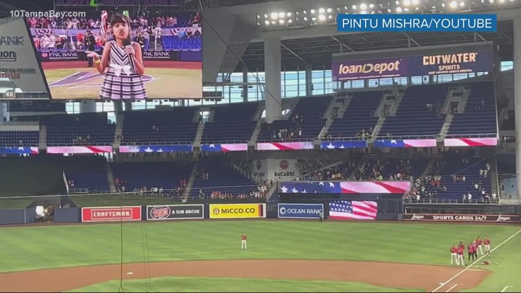 7-year-old from Valrico sings national anthem at Miami Marlins game