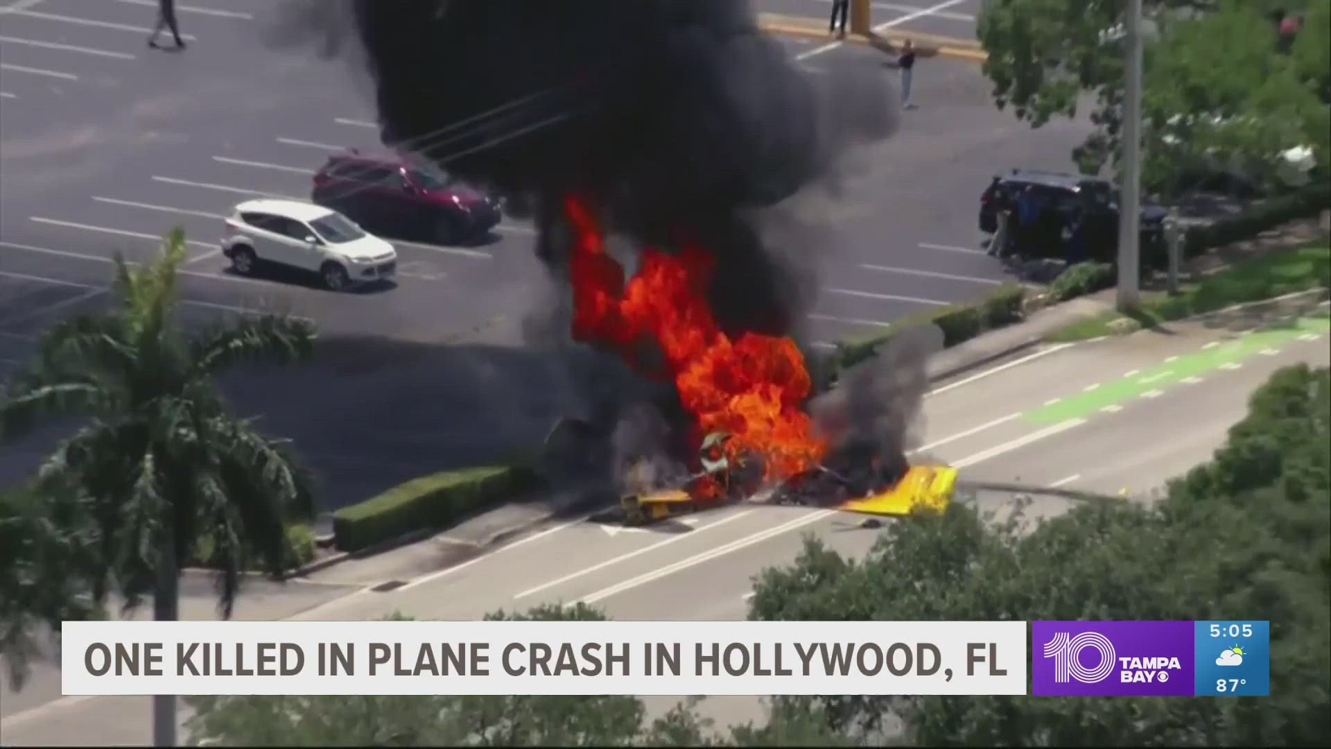 The plane was fully engulfed in flames when firefighters arrived.