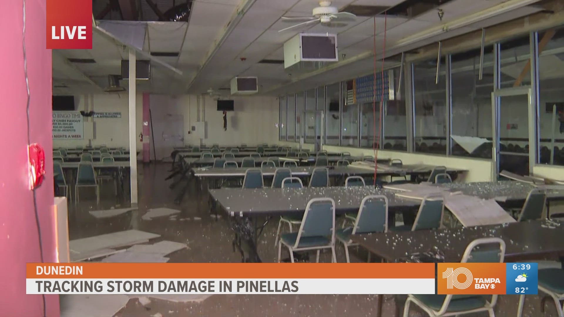 A closer look at an area in Pinellas County with storefronts and windows destroyed by last night's storm.