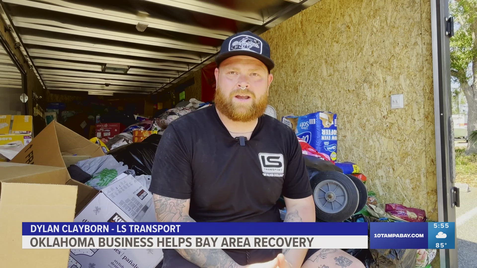 Late Monday night, four men from Oklahoma rolled in with a flatbed hauling a skid steer to help clear debris and also a trailer filled with supplies.