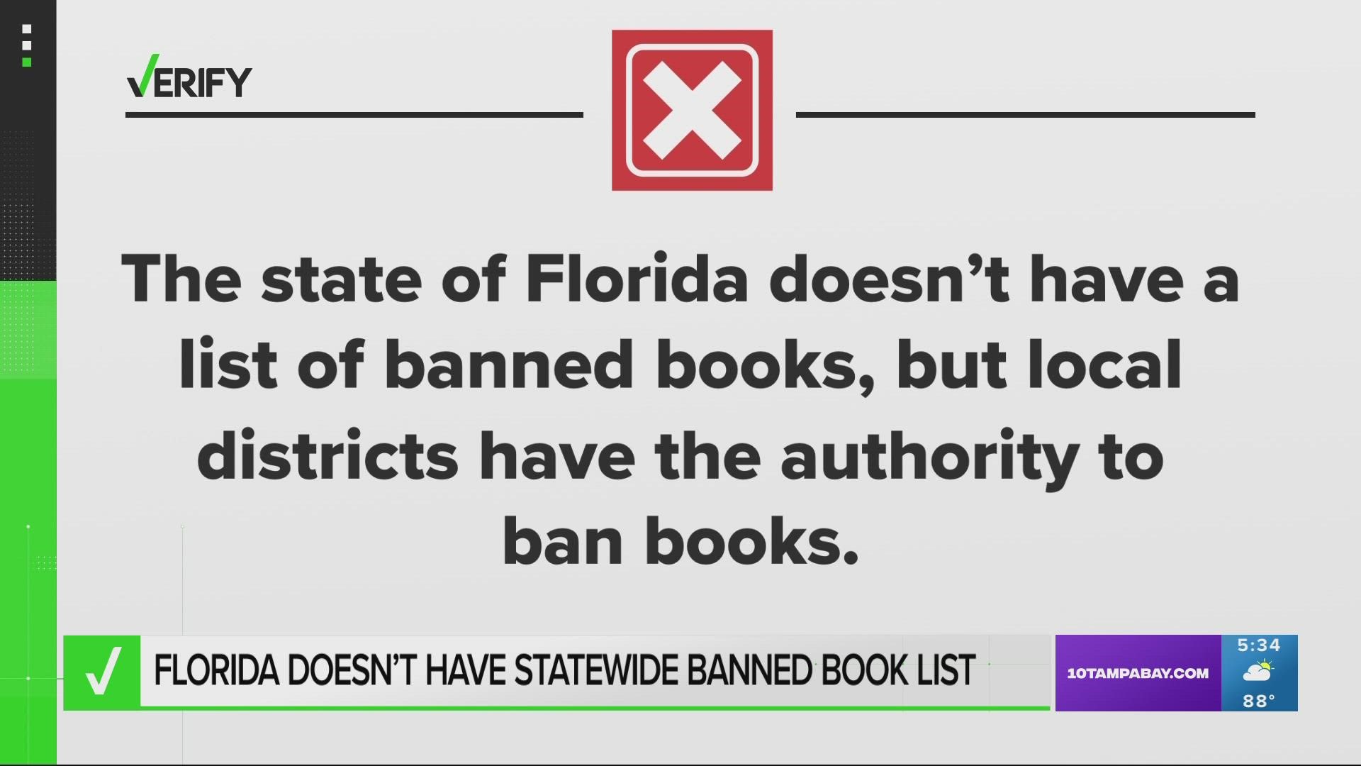 VERIFY viewers asked if a meme showing a list of banned books in Florida is real. It’s not. However, school districts in Florida can choose to ban books.