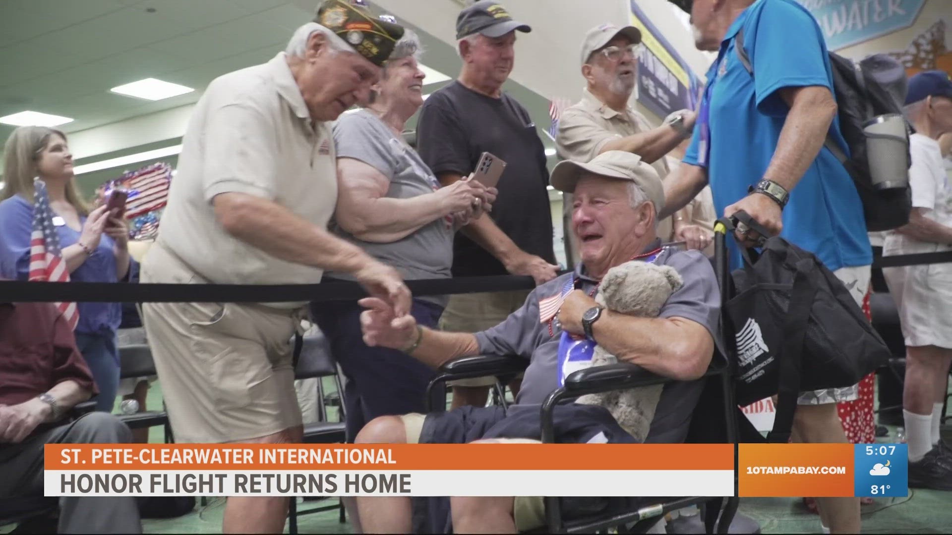 77 veterans return home after a trip to DC to honor the fallen veterans at the district's war memorials.