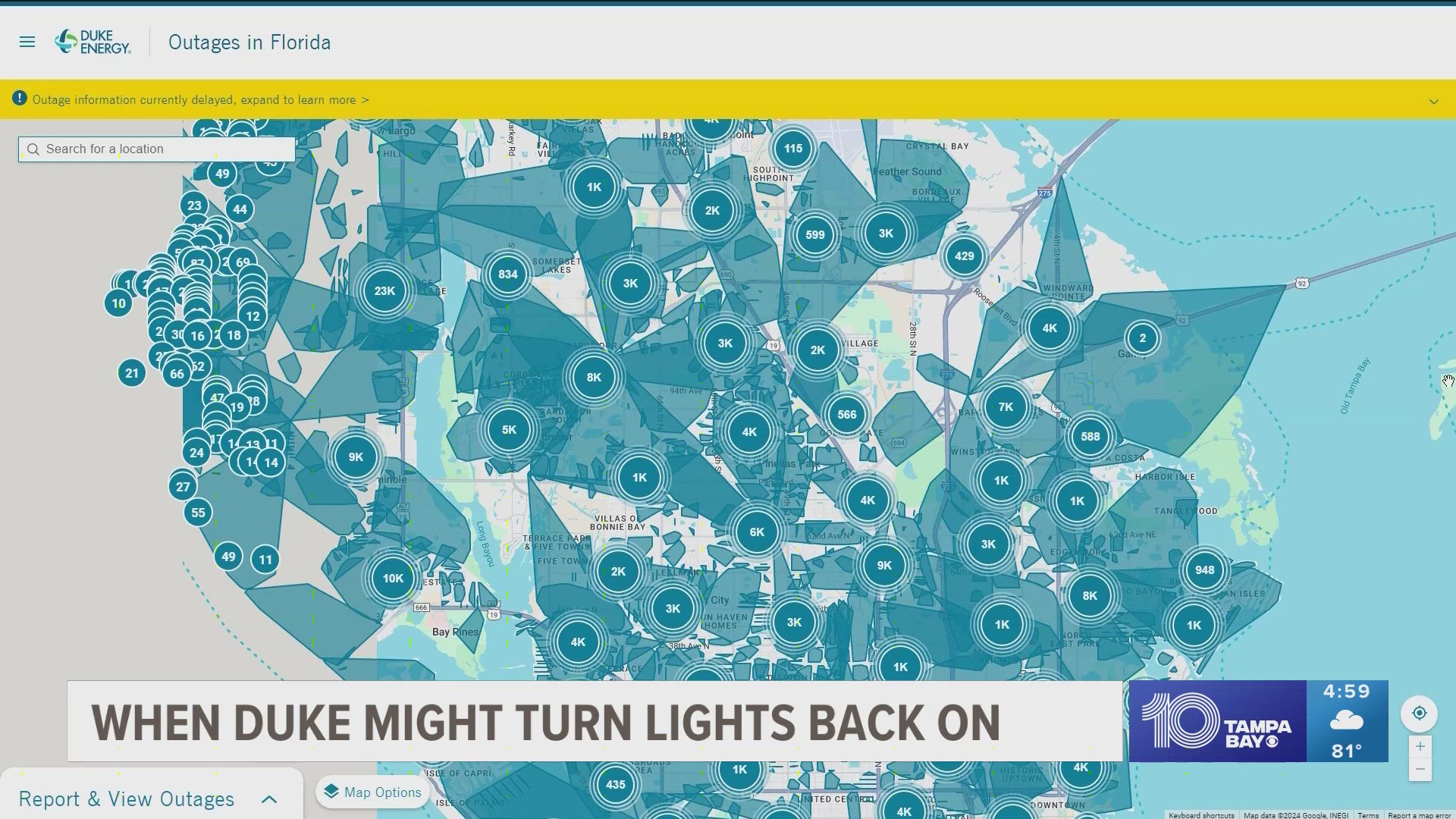 Most customers across a dozen Florida counties should have power restored by the end of the weekend, Duke Energy estimates.