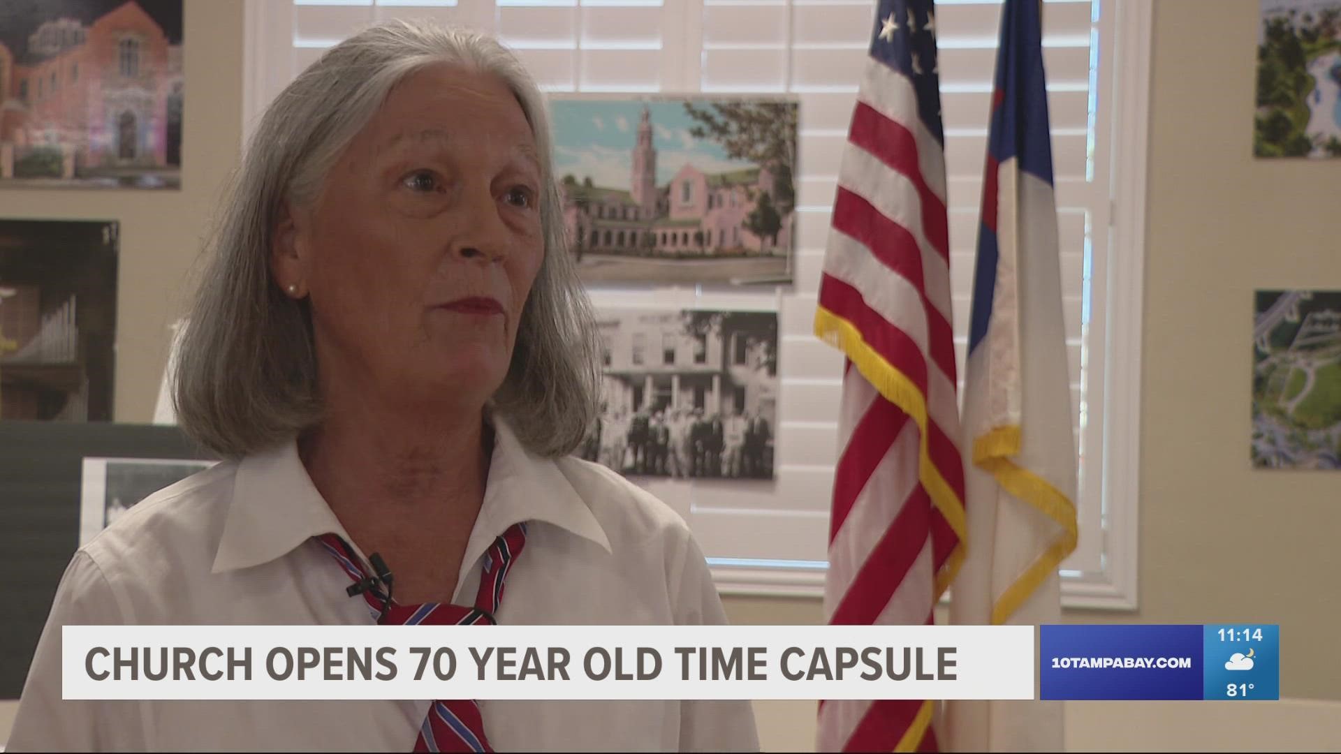 A time capsule sitting still for 70 years inside the church's walls was opened Sunday.