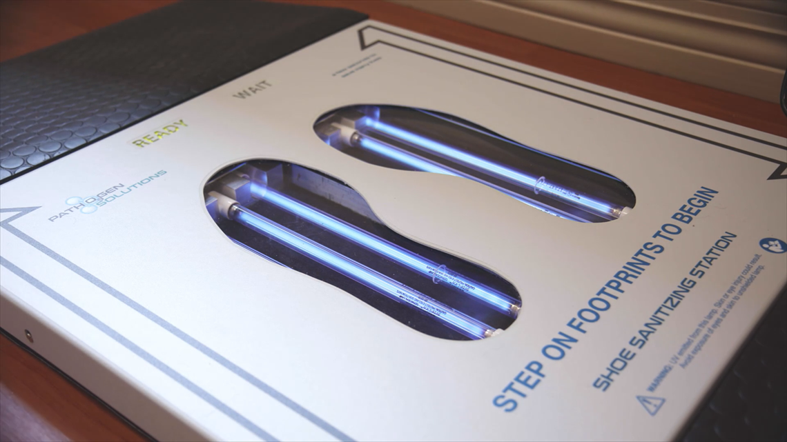 Shoe sanitizing station fights bacteria in hospitals
