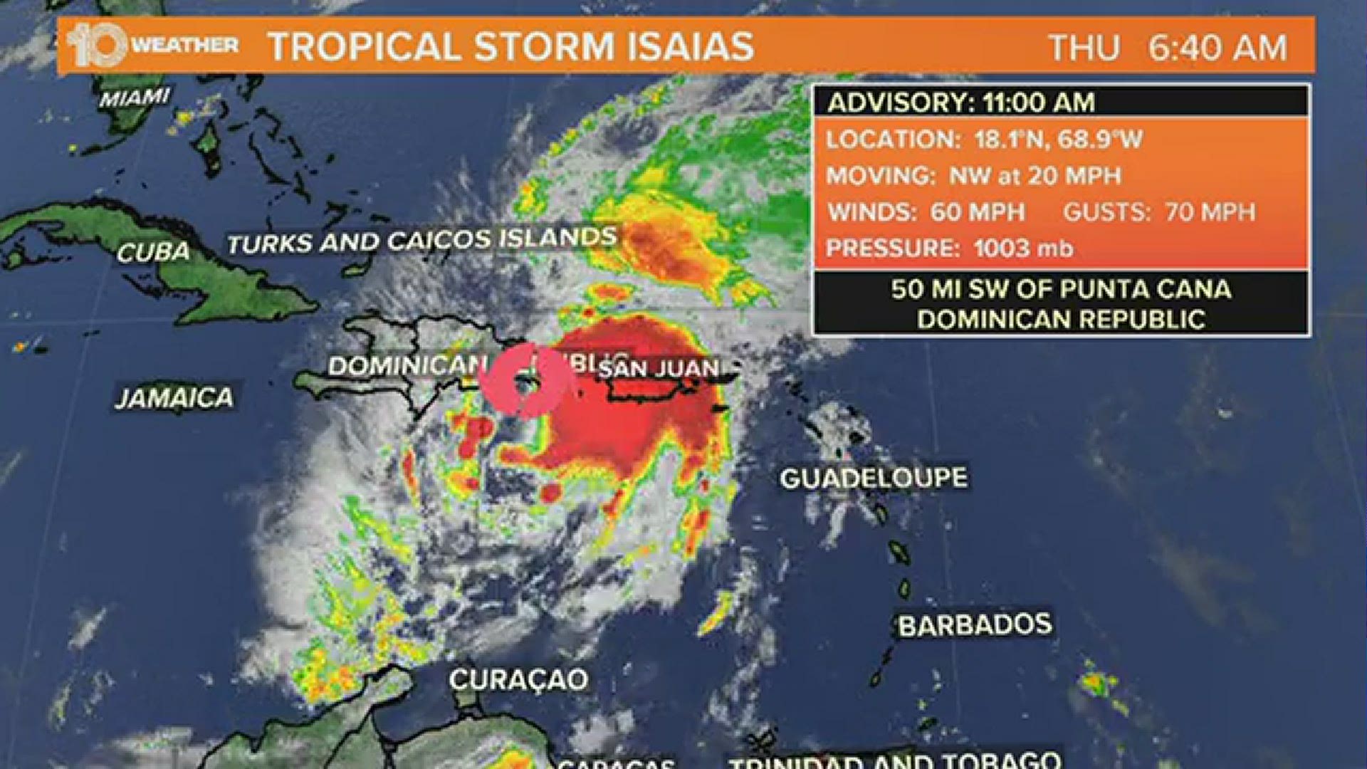 Tracking Tropical Storm Isaias: 11 a.m. July 30, 2020, the storm's cone of uncertainty shifted slightly to the east.