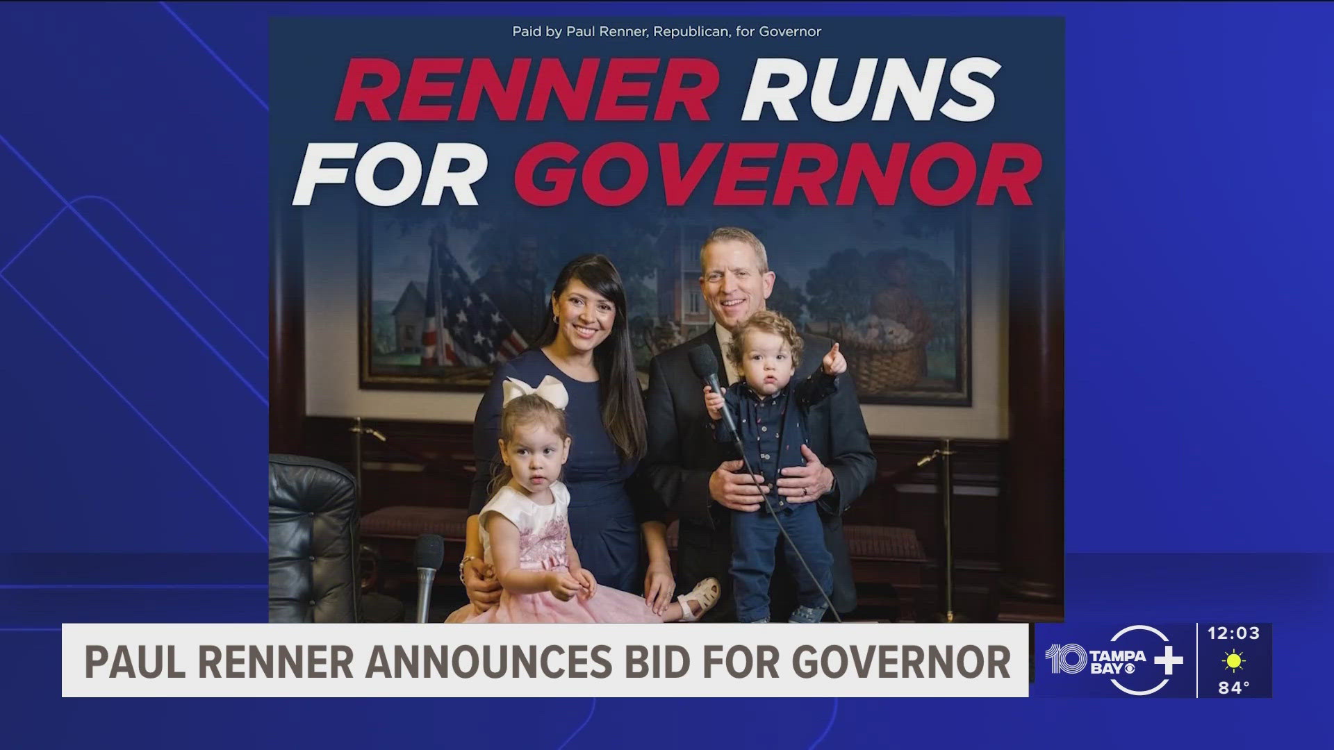 Former Florida House Speaker Paul Renner announced Wednesday in social media that he's entering the race for governor in Florida.