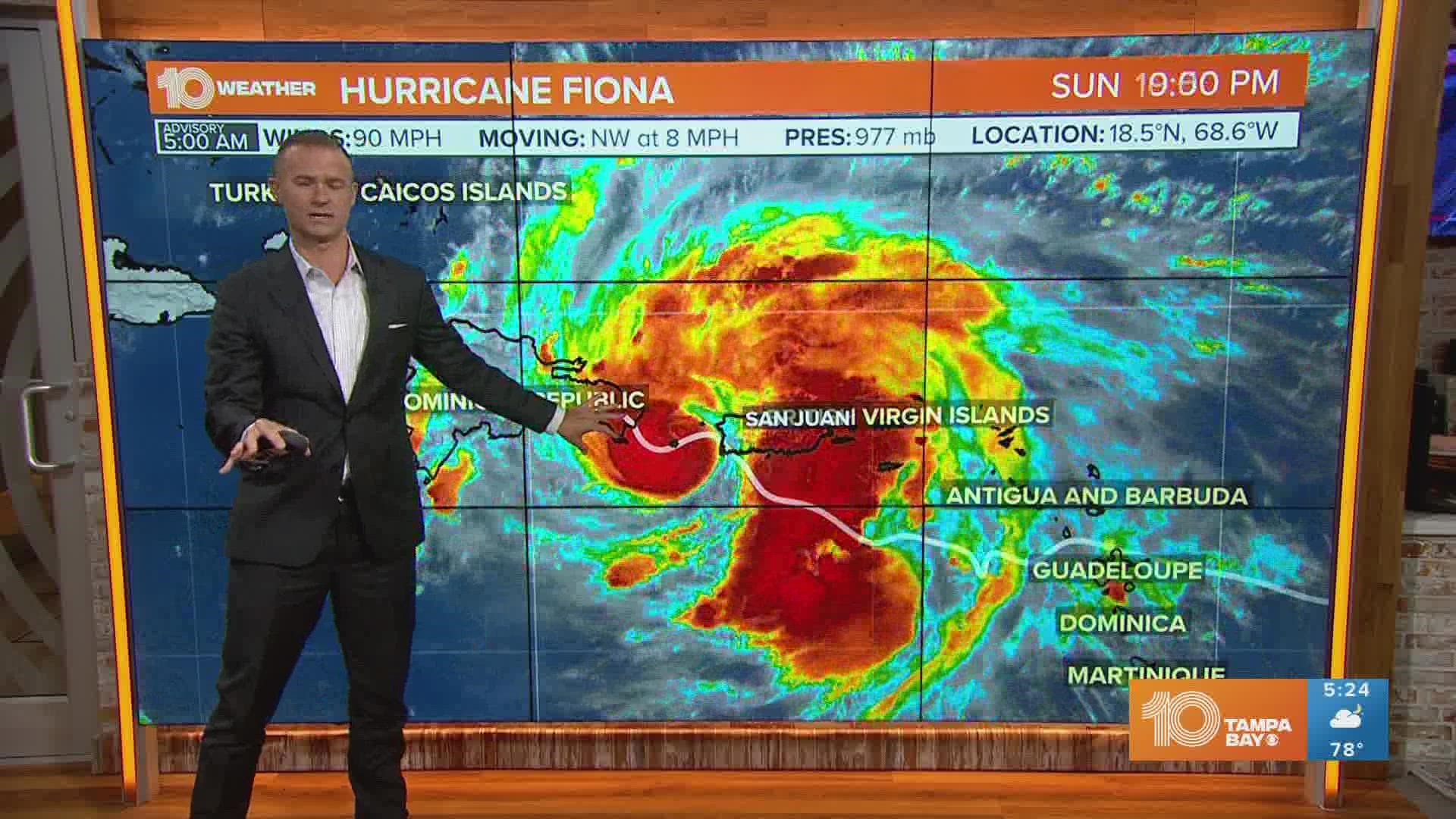 Fiona is expected to become a major hurricane as it moves away from land and turns north.