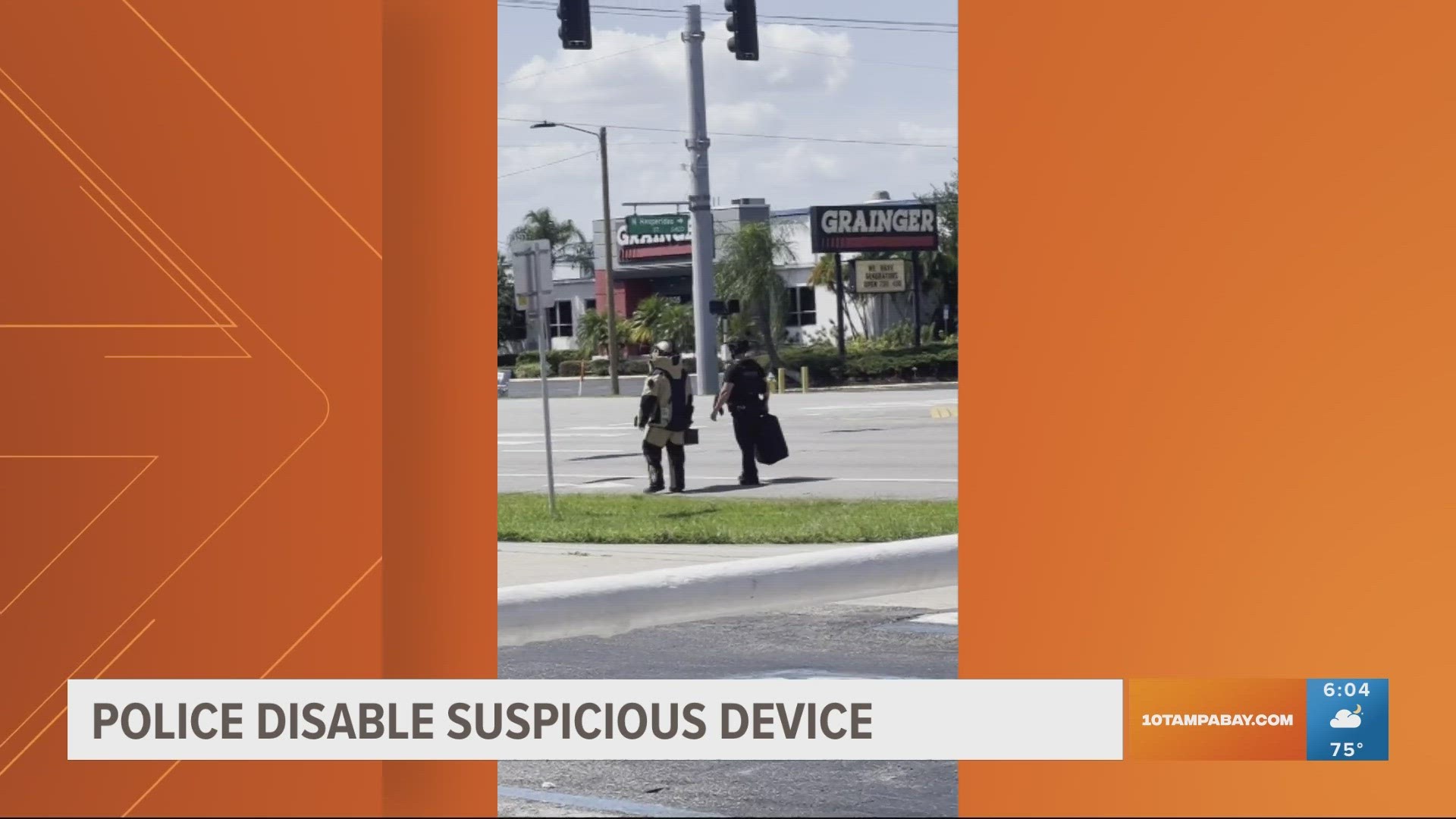 A suspicious device shut down parts of Hillsborough Ave on Sunday. Bystanders recorded Tampa Police disabling it.