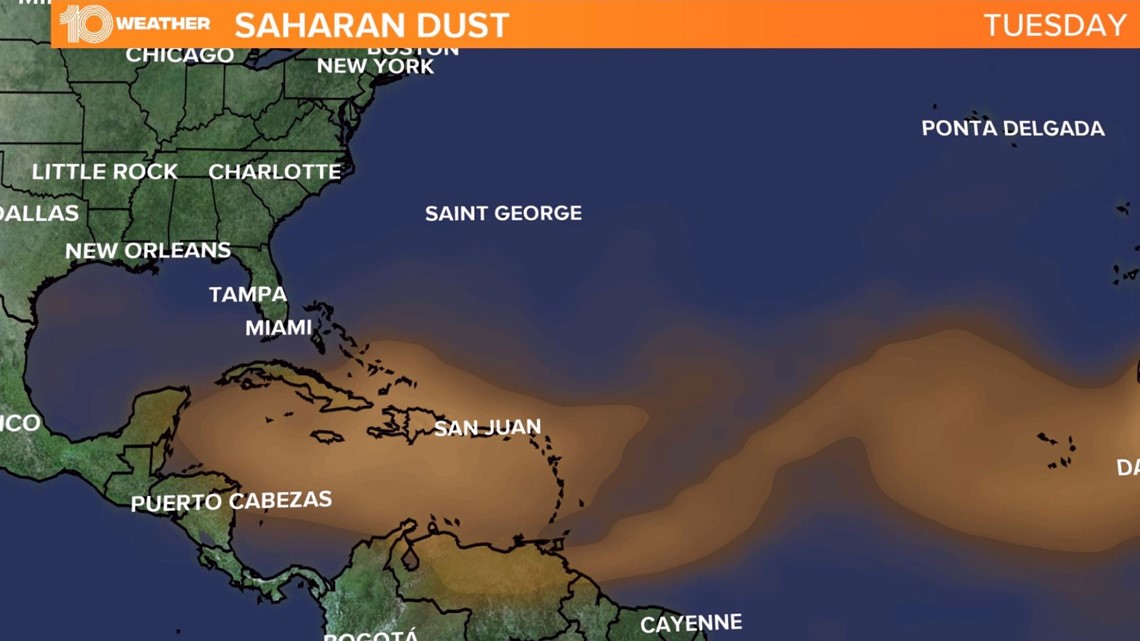 Saharan dust heading toward Tampa Bay