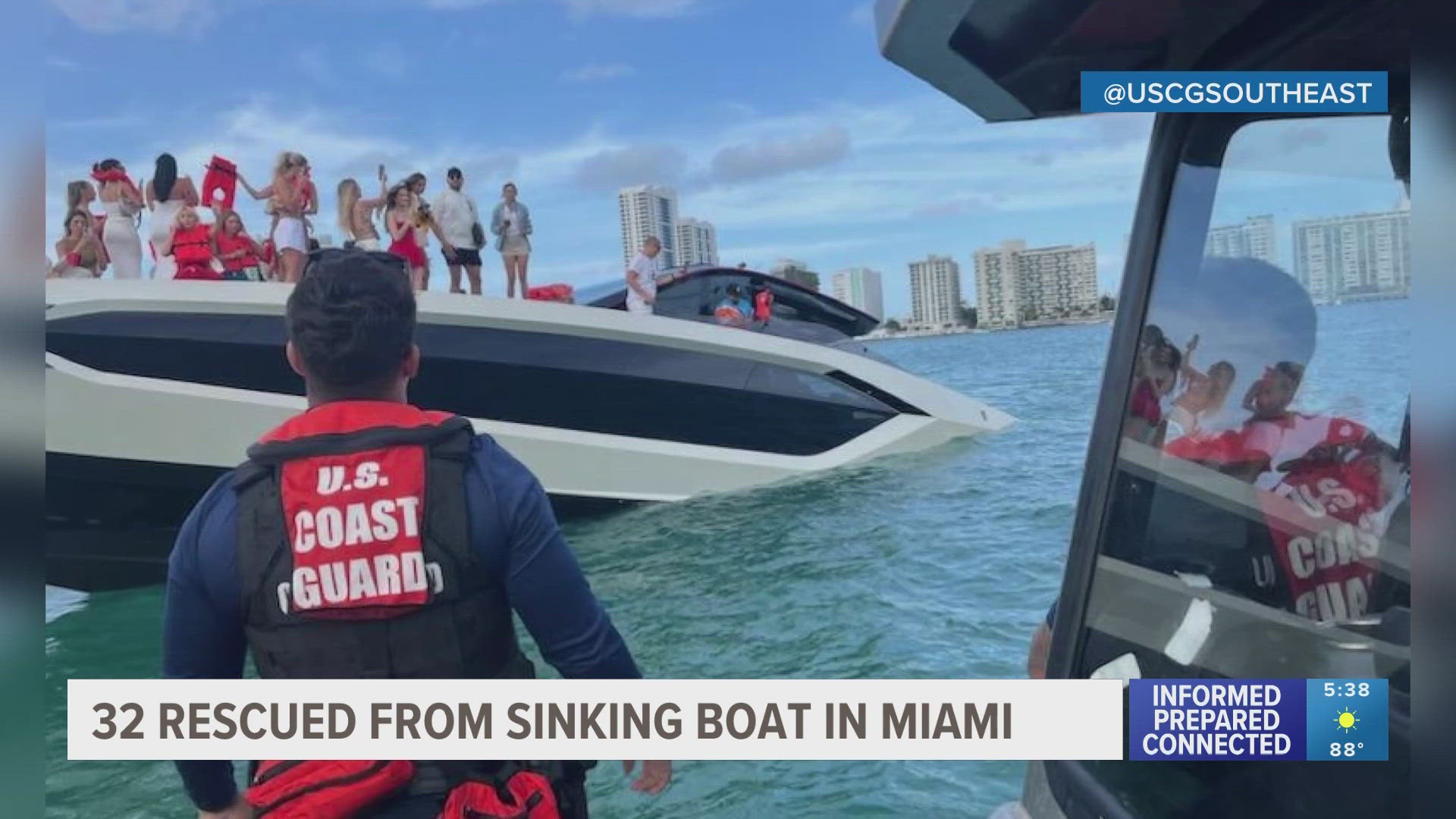 The U.S. Coast Guard said the 63-foot boat began taking on water off Monument Island late Saturday afternoon.