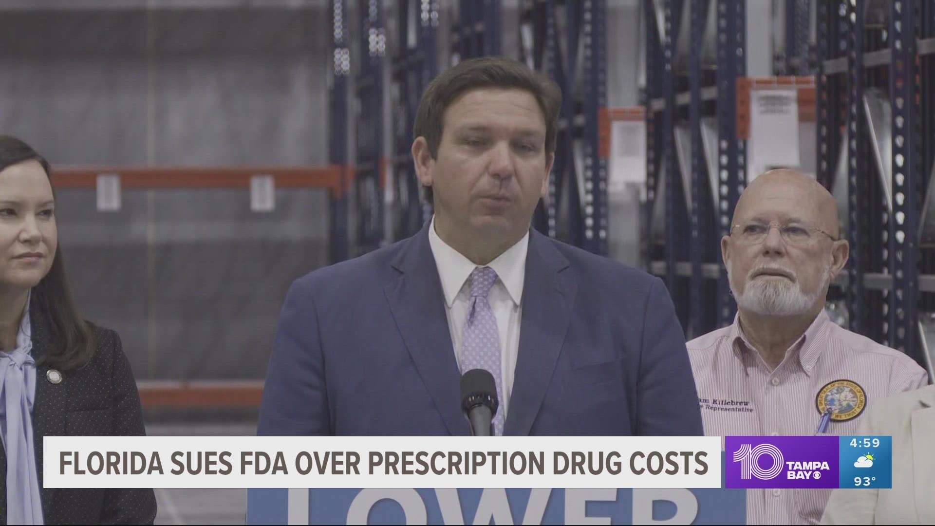 The lawsuit alleges the FDA has not complied with public records request about the state’s proposed plan to bring cheaper drugs in from Canada, DeSantis said.