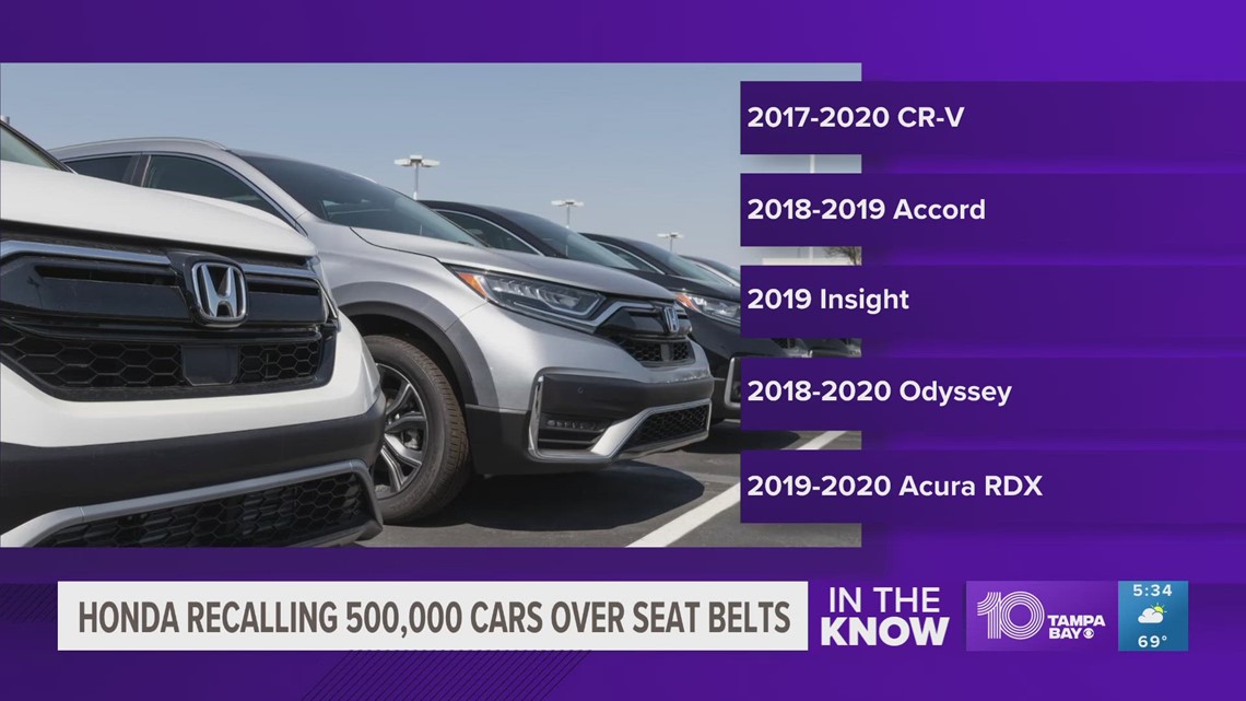 Honda recalls 500,000 vehicles to fix seat belt problem