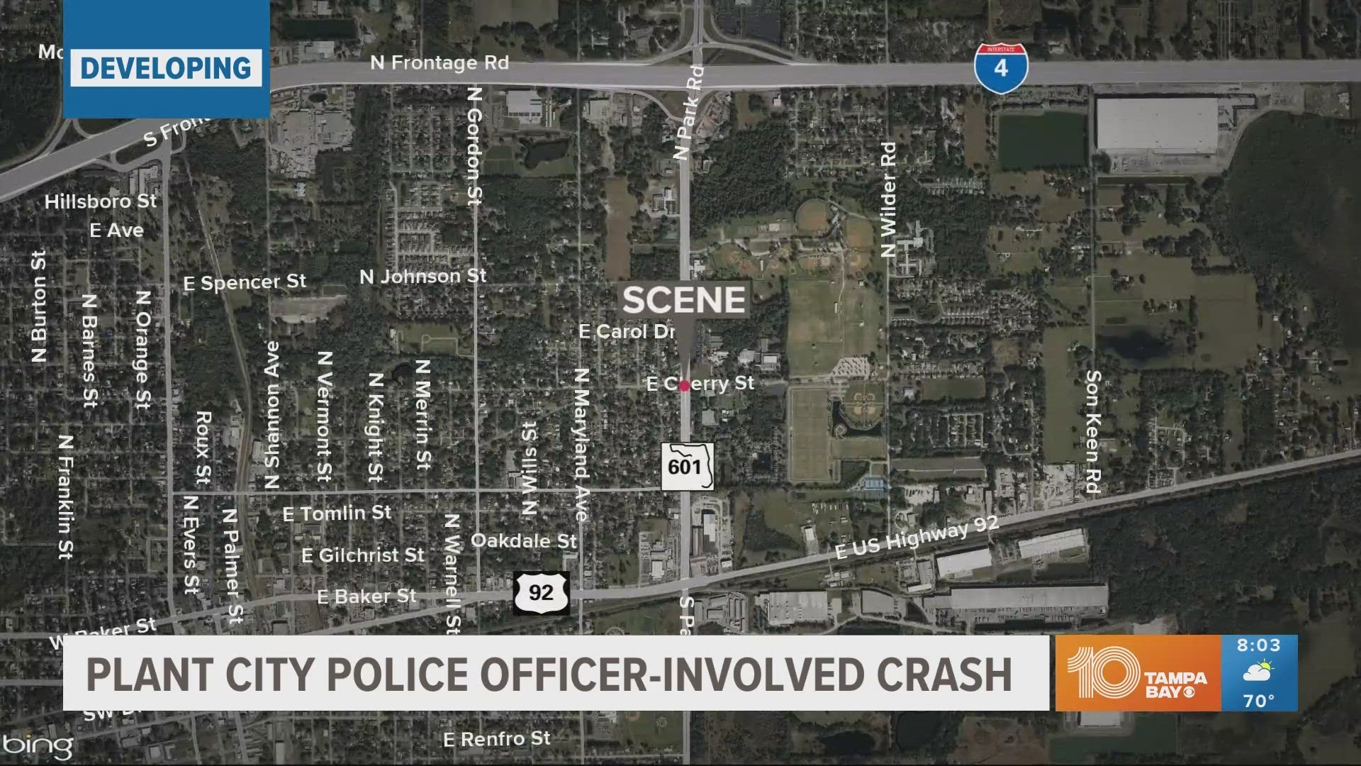 The crash happened around 10:35 p.m. at the intersection of North Park Road and East Cherry Street as officers were responding to a call.