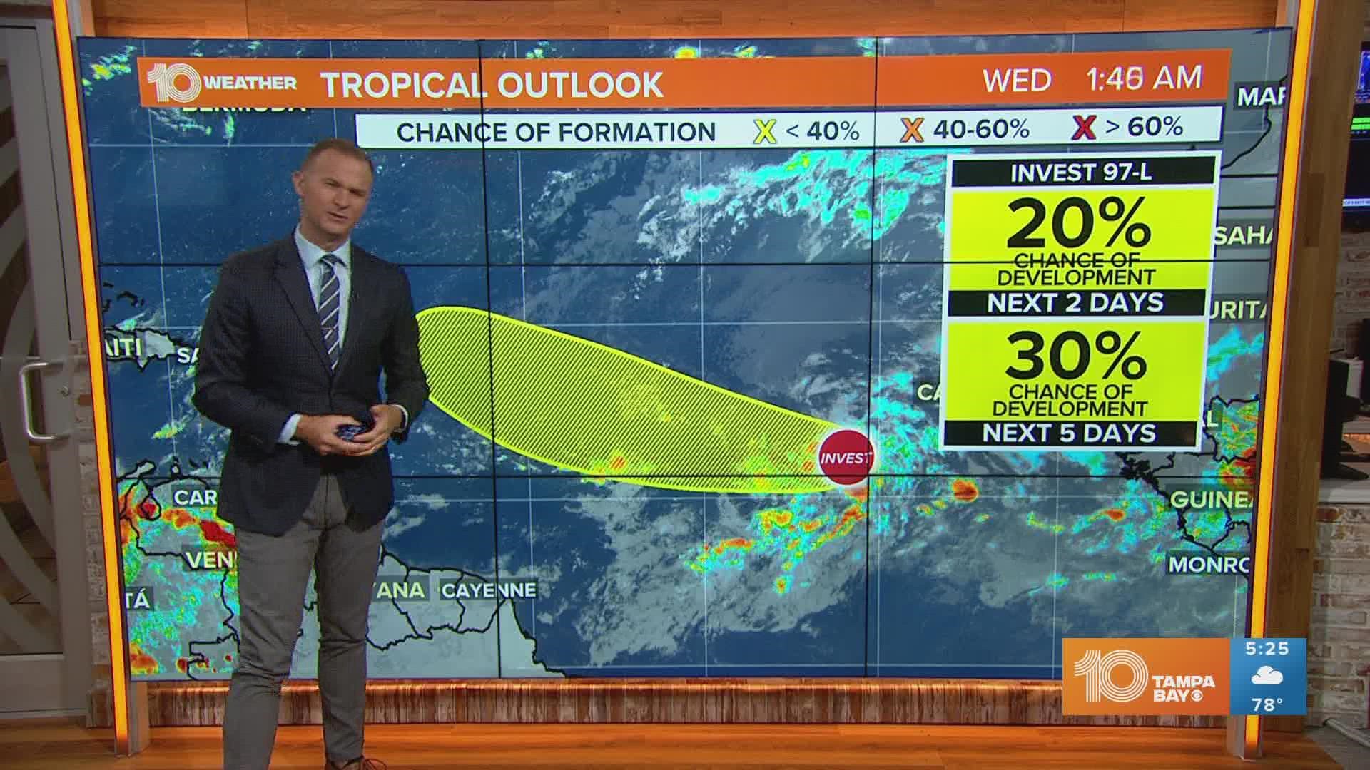 The National Hurricane Center is giving the tropical wave a 30% chance of developing over the next five days.