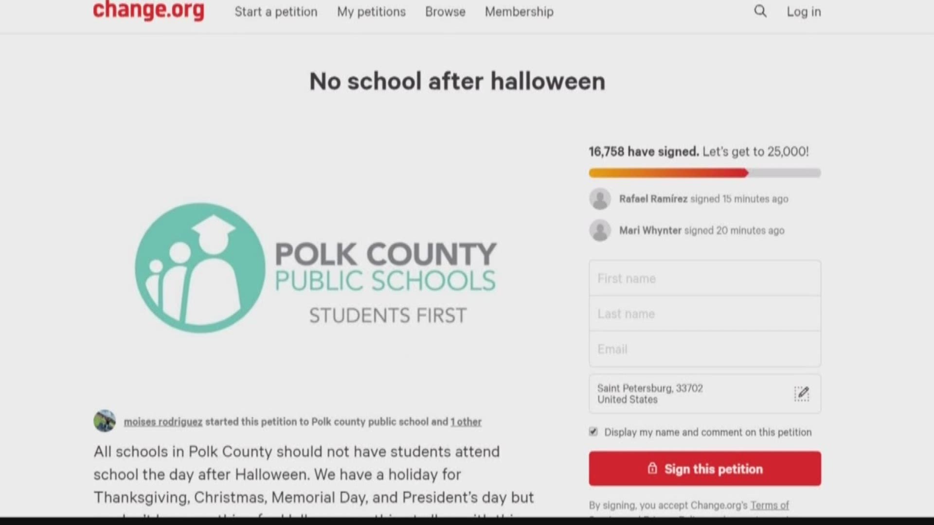 Students want classes canceled the day after Halloween. The district says the calendar is set in stone.