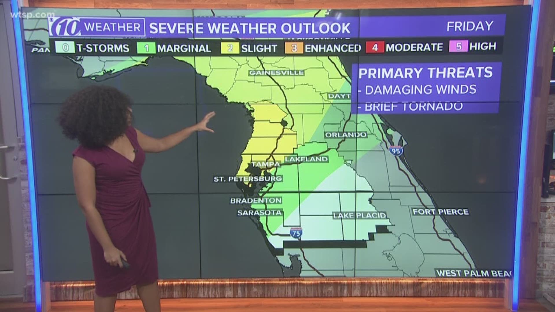 The Storm Prediction Center has Tampa Bay and areas north lying in a "slight risk" for severe weather Friday into Saturday morning.