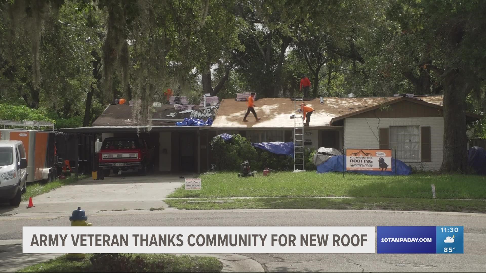 After facing some financial challenges to fix his leaking roof, Bob Nelson thanks volunteers and donations that helped put a new roof over his head.