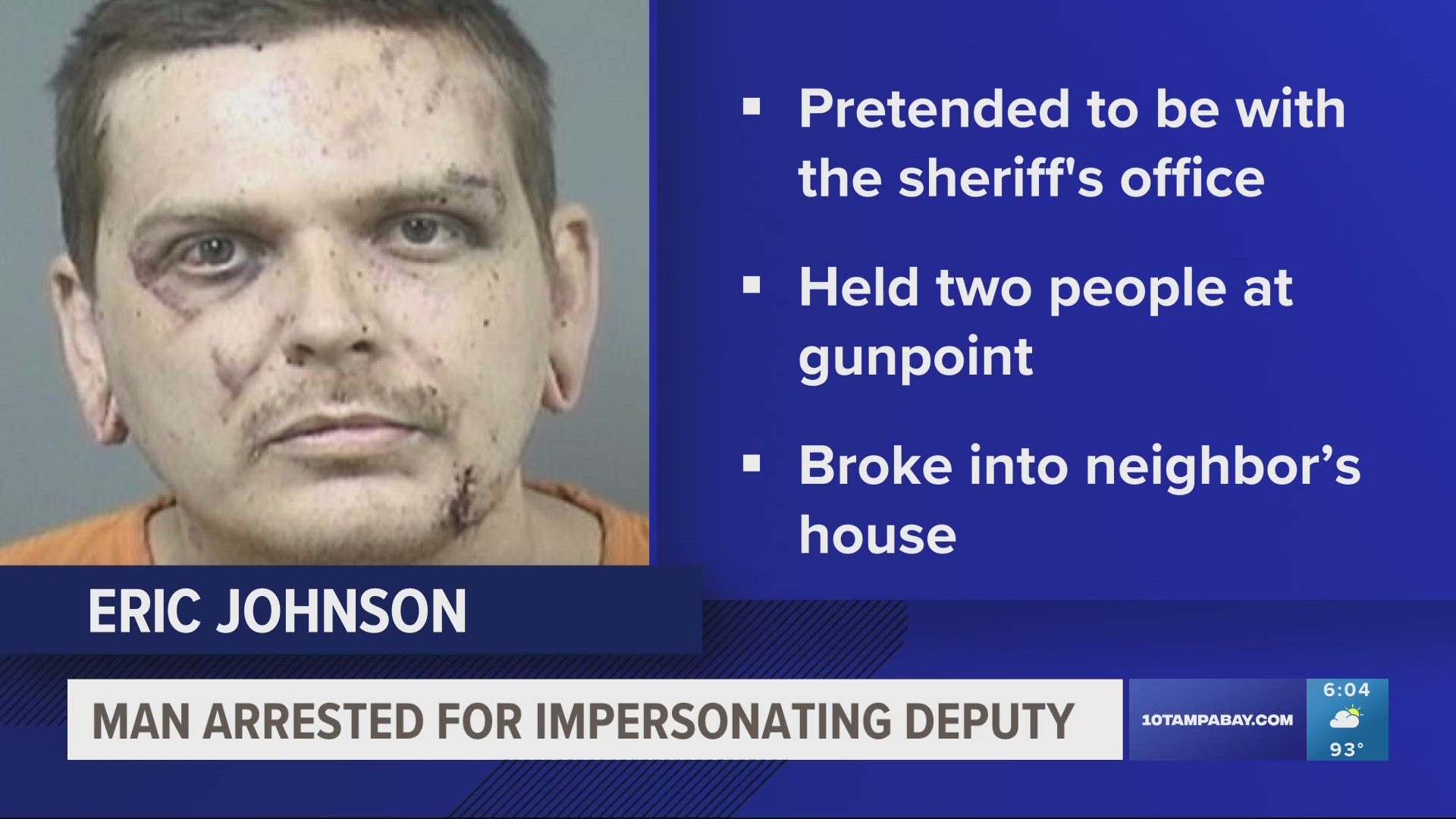 Eric William Johnson, 32, forced a man and woman out of their camper at gunpoint in Homosassa, deputies said.