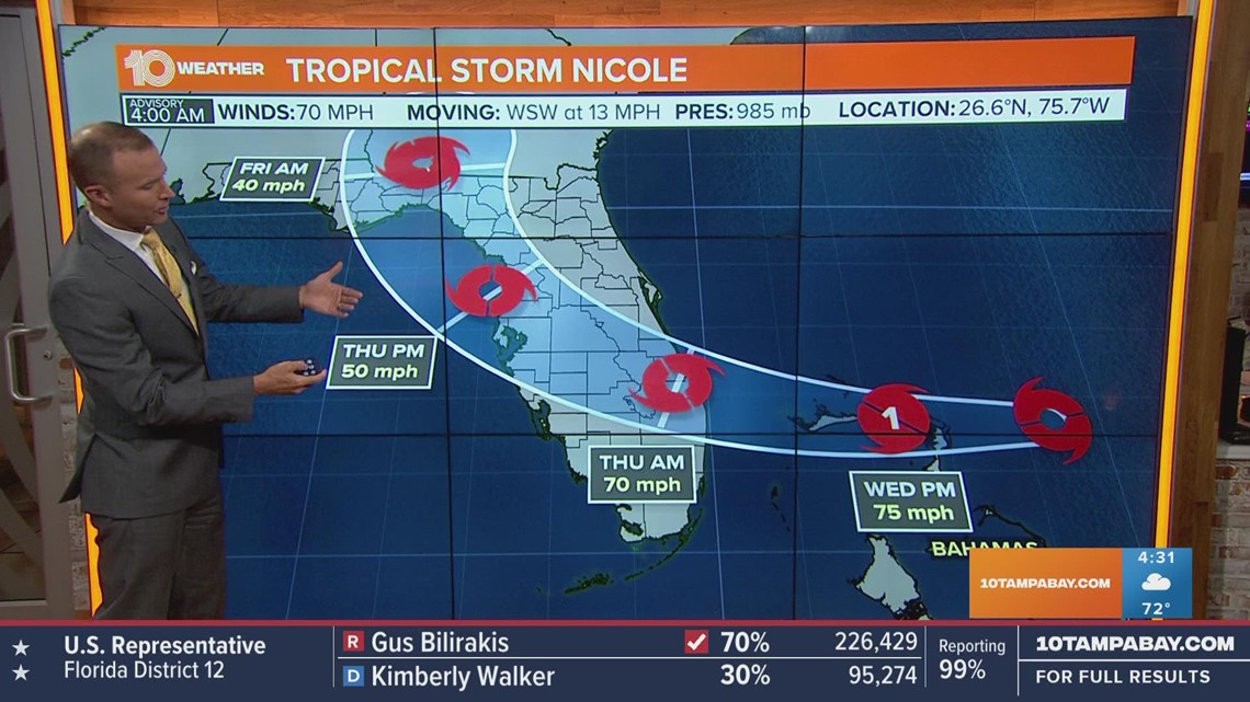 4 a.m. Wednesday Tampa Bay area under tropical storm warning ahead of