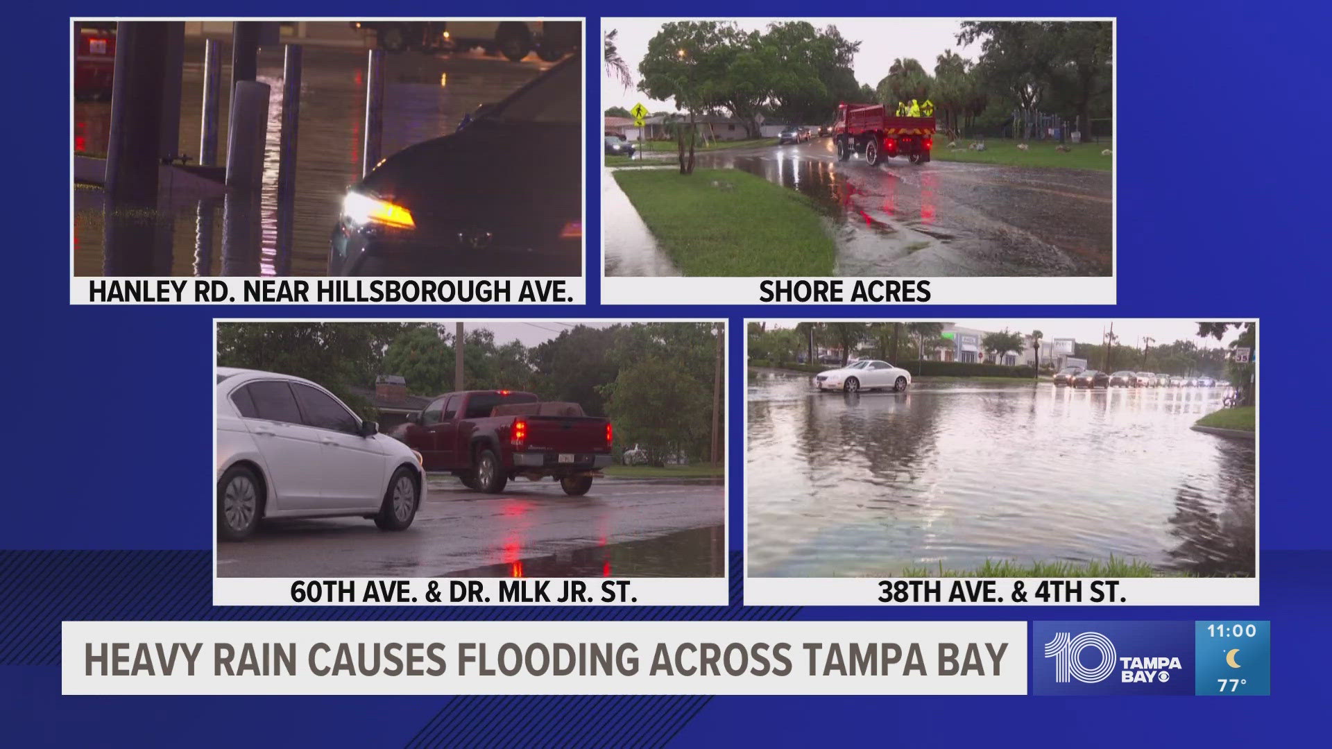 The showers and storms caused Hanley Road in Town N' Country to close due to flooding.