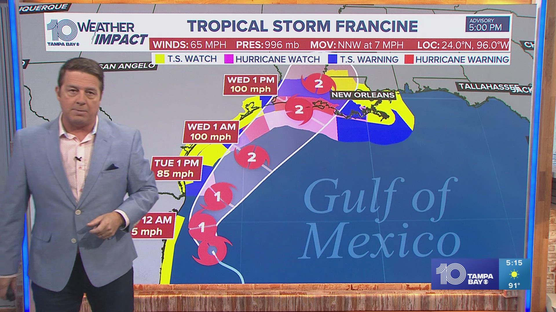 The storm is expected to strengthen into a hurricane as it moves toward the Gulf Coast, according to forecasters.