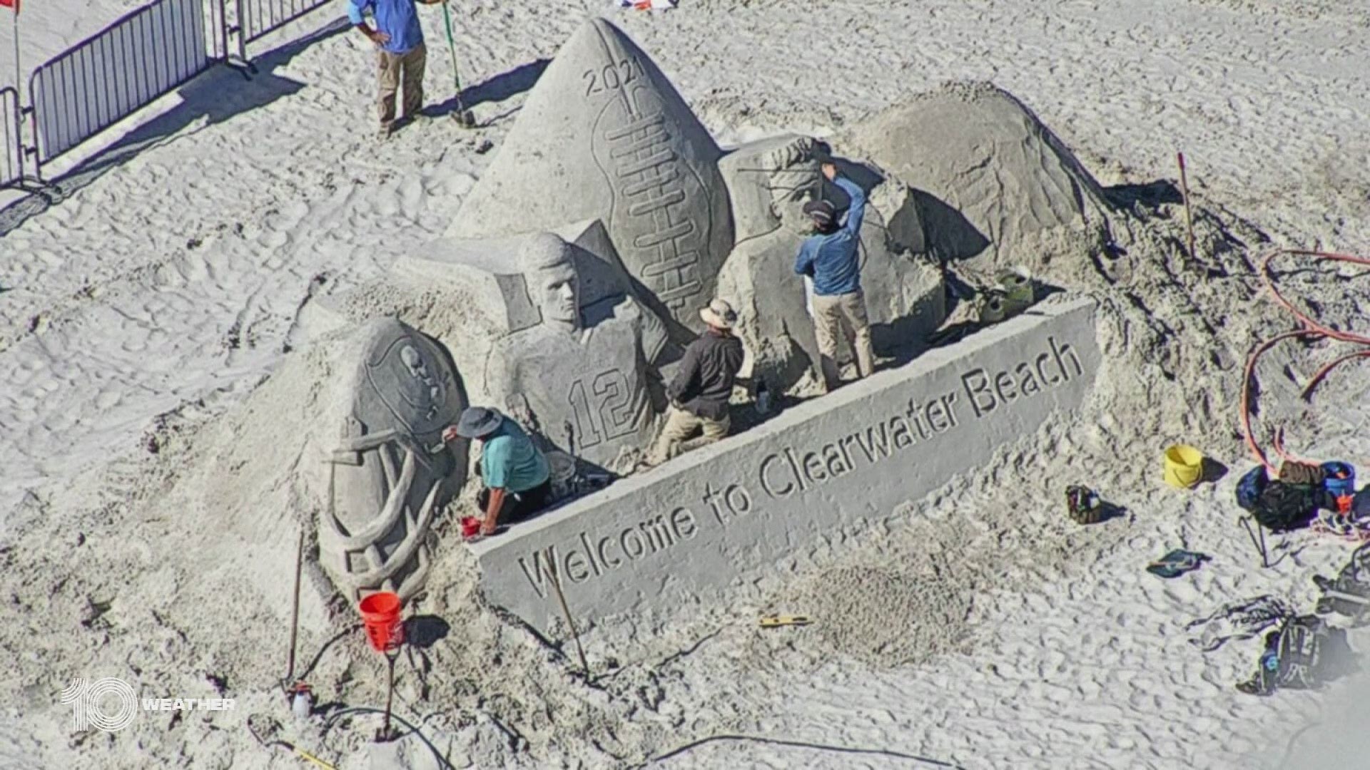 Artists build a super sand sculpture ahead of the big game in Tampa Bay