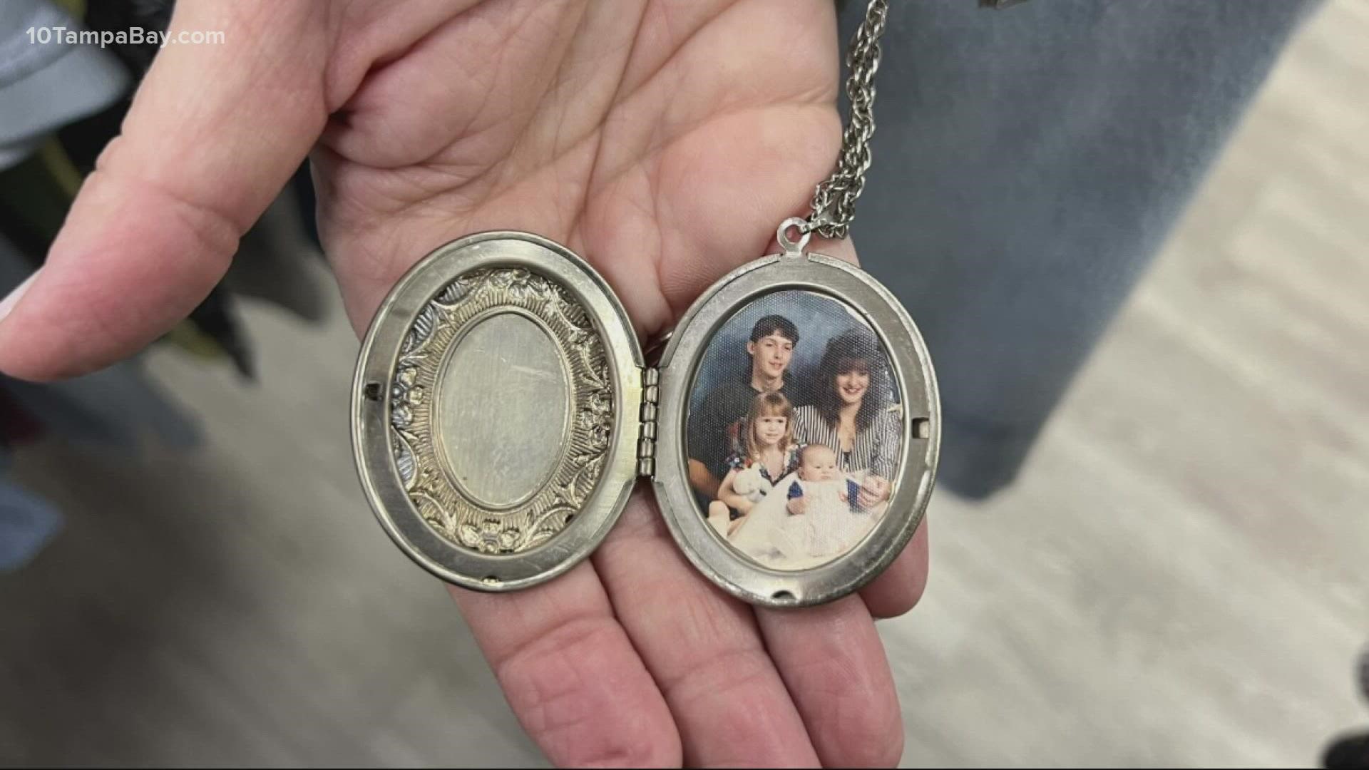 The locket intertwined in hundreds of Gasparilla beads was a family heirloom with a photo of four siblings.