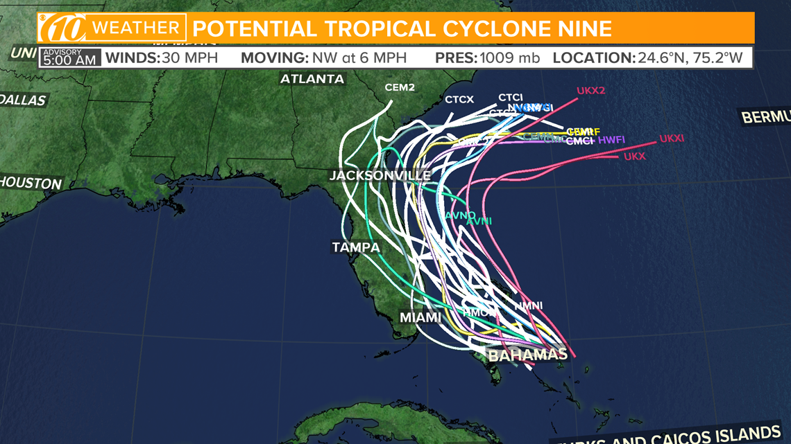 Tracking Potential Tropical Cyclone 9 Spaghetti models, location