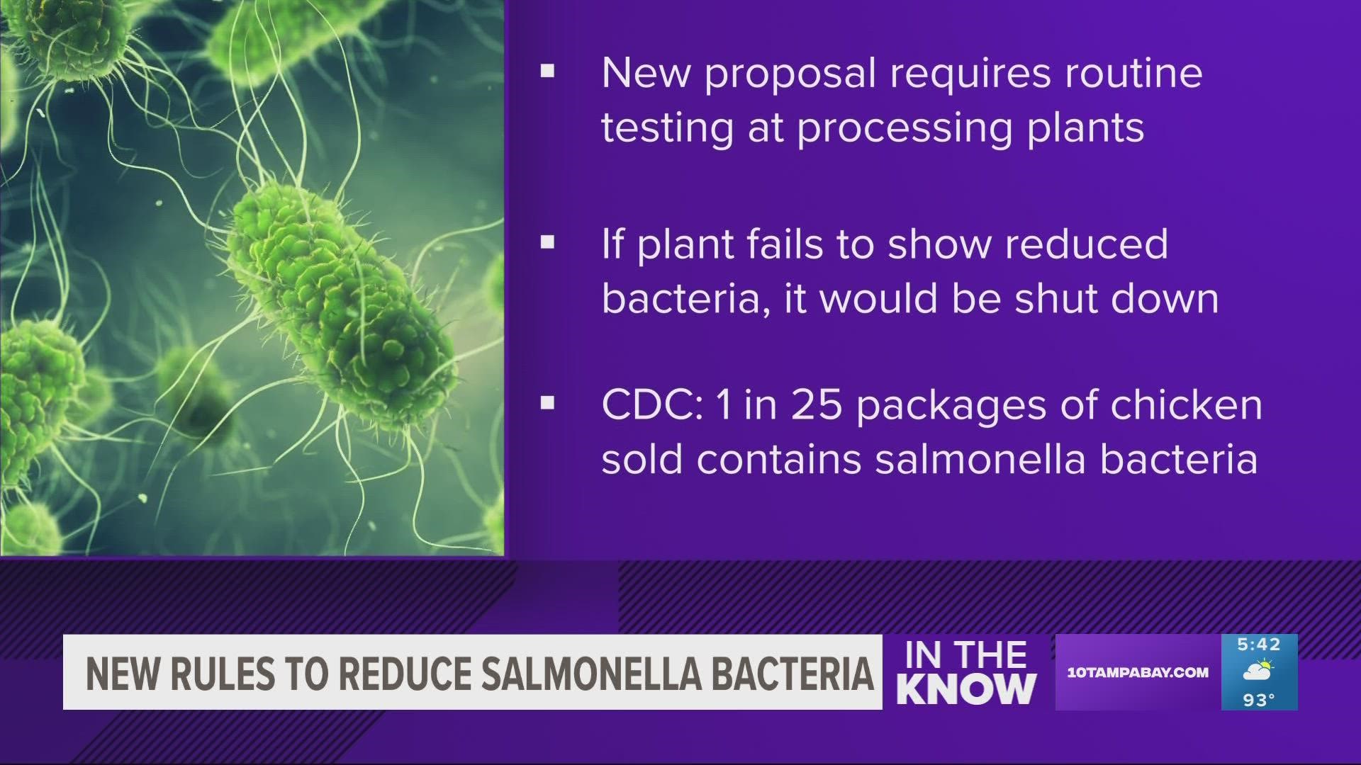 The CDC says approximately one in every 25 packages of chicken sold at grocery stores contains salmonella bacteria.