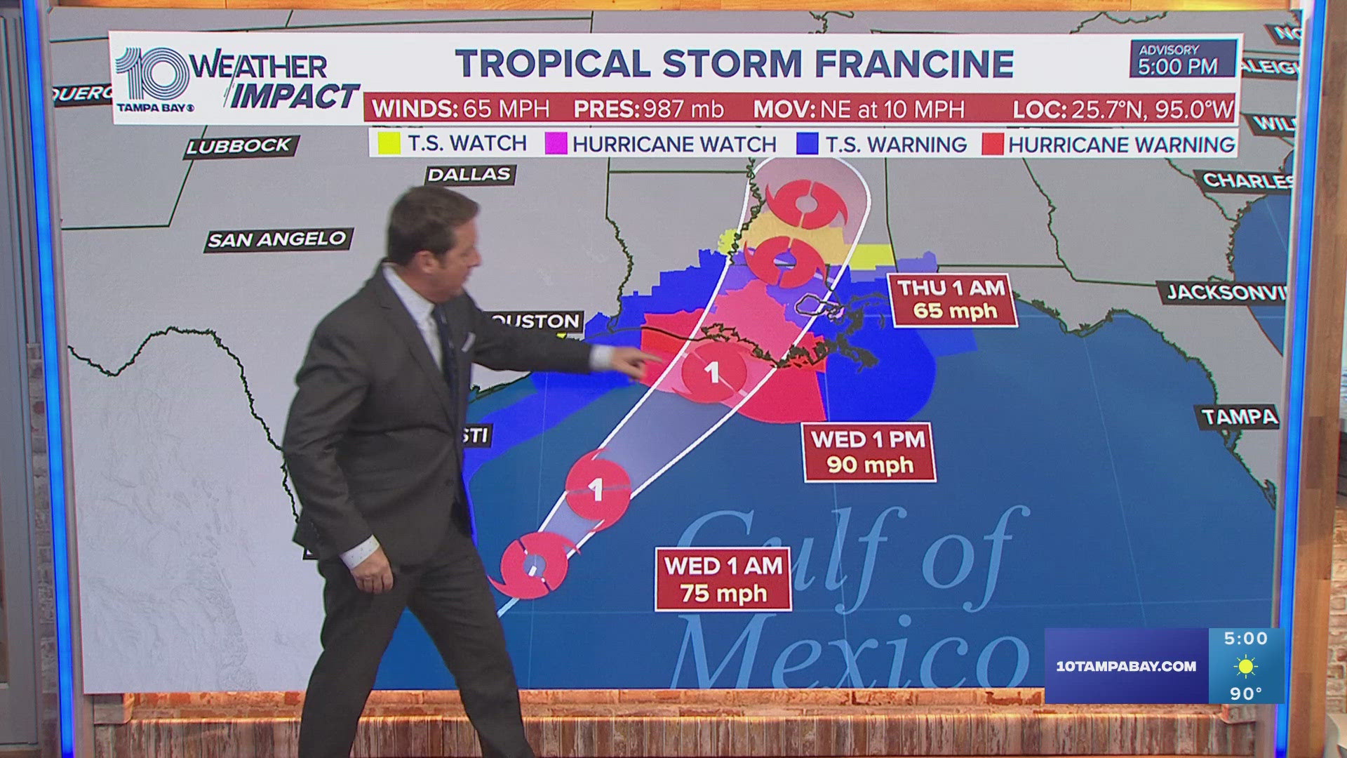 The storm is expected to strengthen into a hurricane as it moves toward the Gulf Coast, according to forecasters.