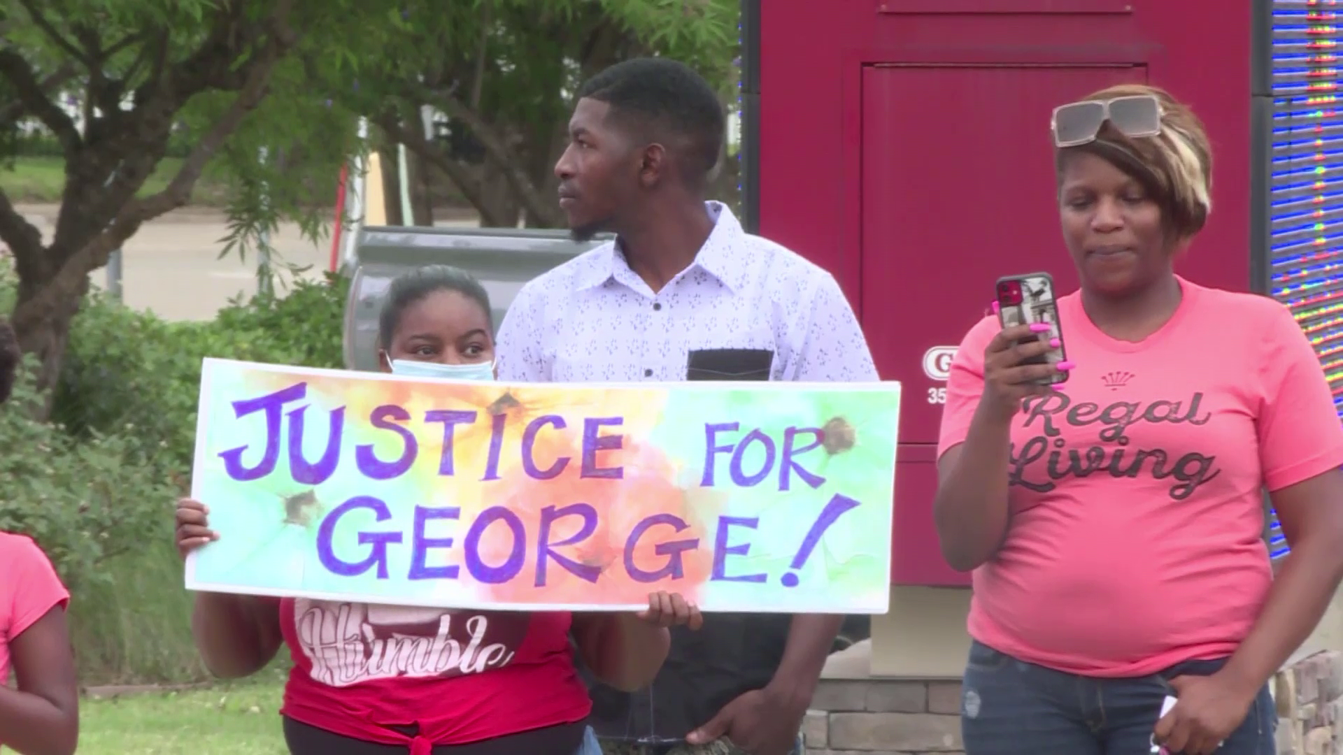 George Floyd's son, a Bryan, Texas resident, attended a Black Lives Matter demonstration on Sunday and denounced violence in other U.S. cities.