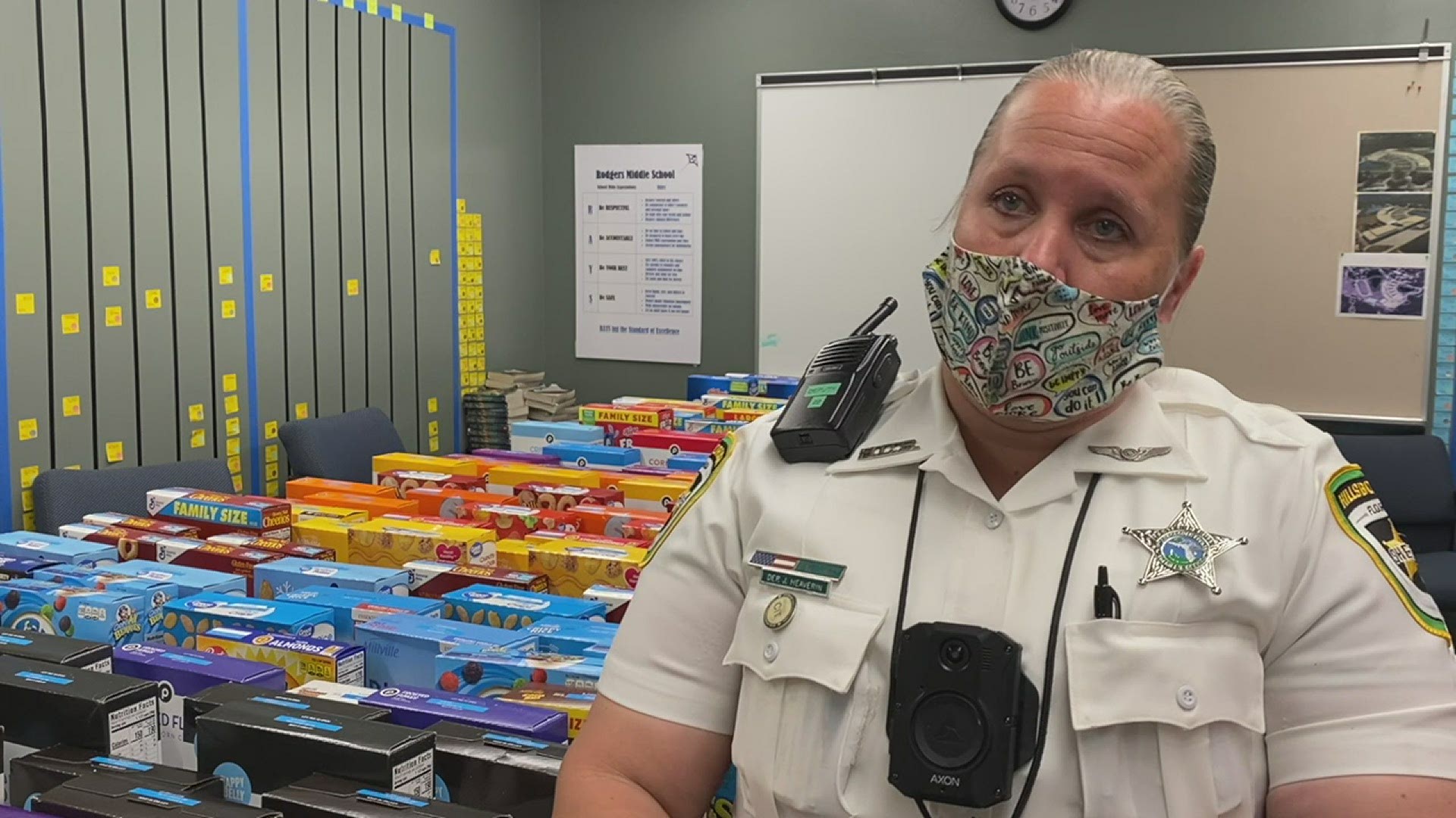 Deputy Heaverin helped create a food pantry for students in need at Rodgers Middle School.