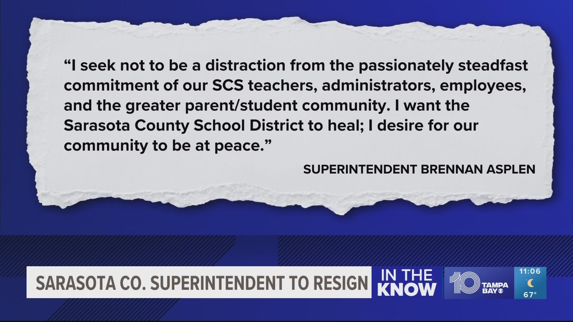 This announcement comes after he was negotiating with the Sarasota School Board to resign from his position.