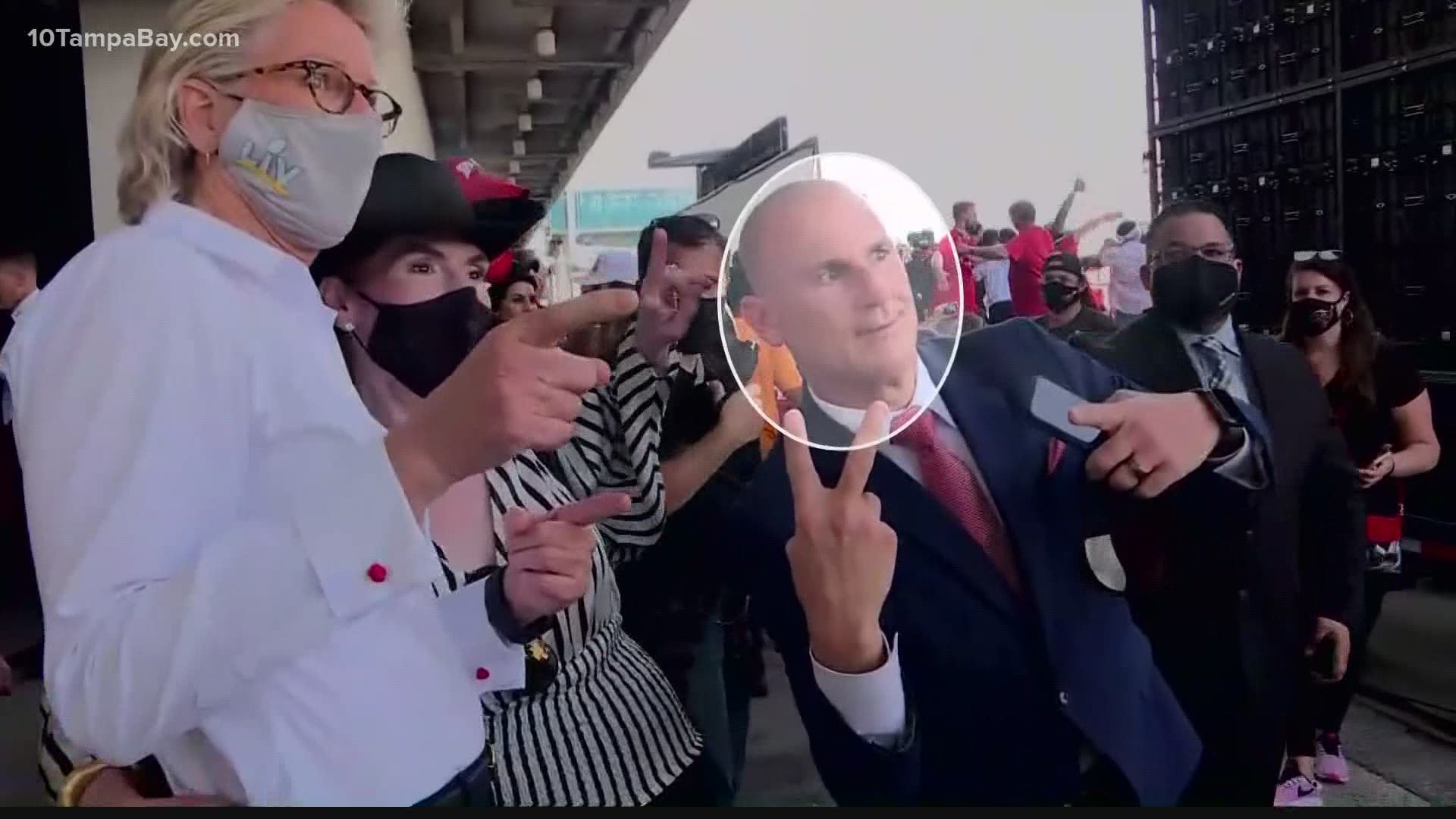 10 Tampa Bay cameras caught Hillsborough Superintendent Addison Davis not wearing a mask in the crowded area of Port Tampa Bay after the Super Bowl parade.
