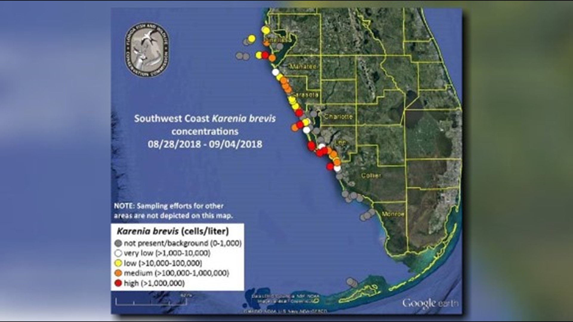 FWC releases new red tide map as it works to determine if Gordon helped