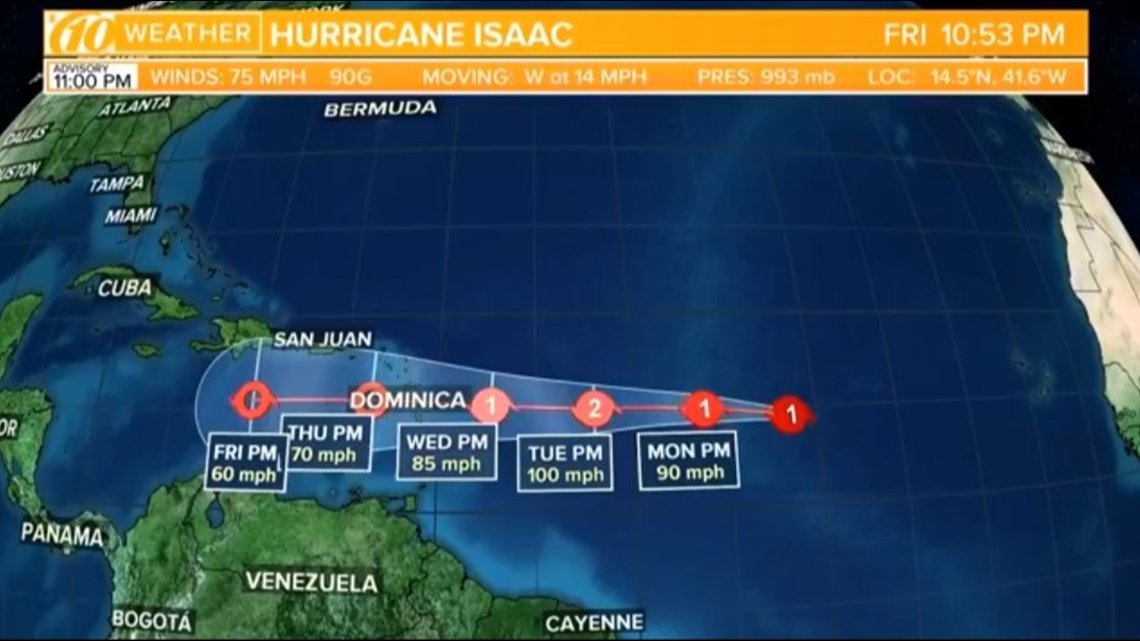 Tropical Storm Isaac strengthens into a hurricane