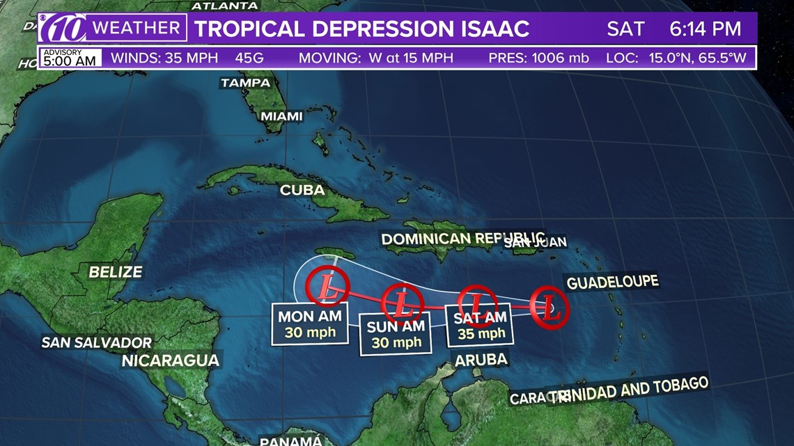 Track Tropical Depression Isaac Spaghetti models, forecast cone and