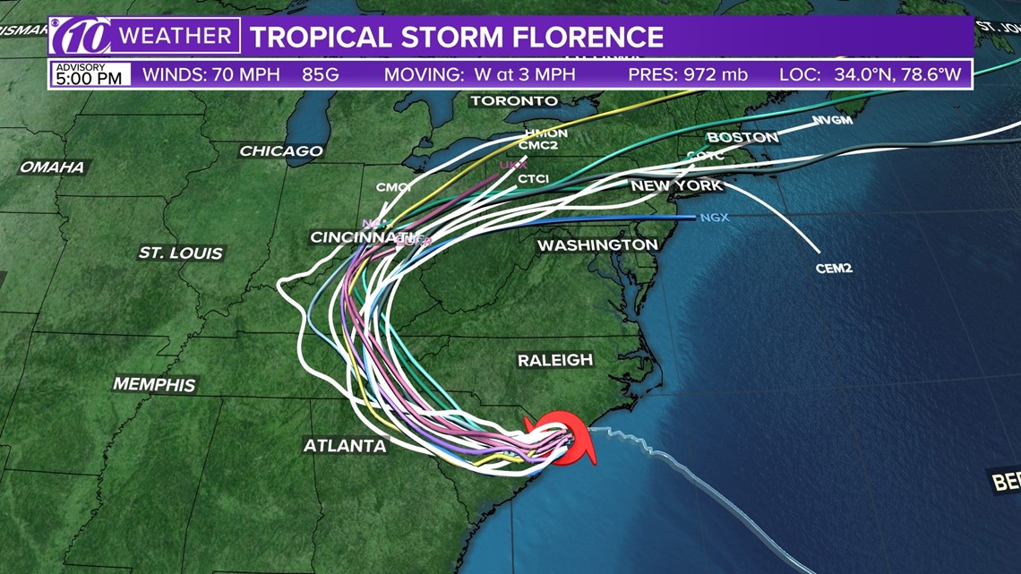 Track Tropical Storm Florence: Spaghetti Models, Forecast Cone And ...