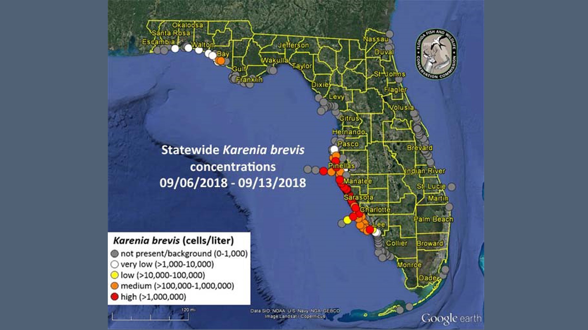 New red tide map shows bloom nears PascoPinellas county line