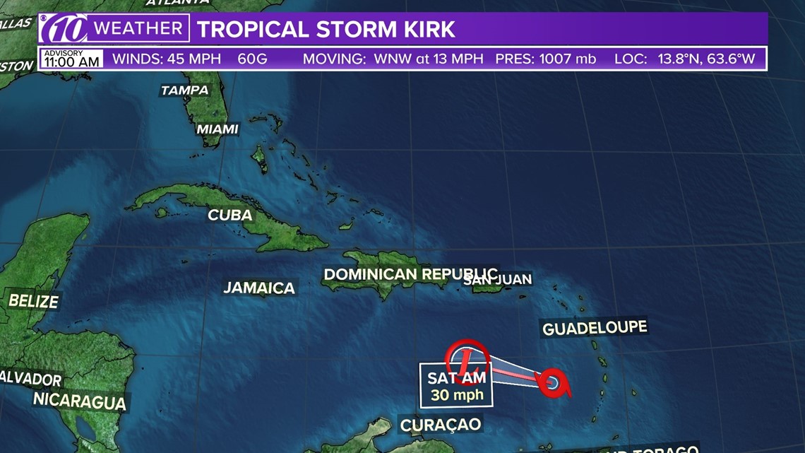 Track Remnants Of Kirk: Spaghetti Models, Forecast Cone And Satellite ...