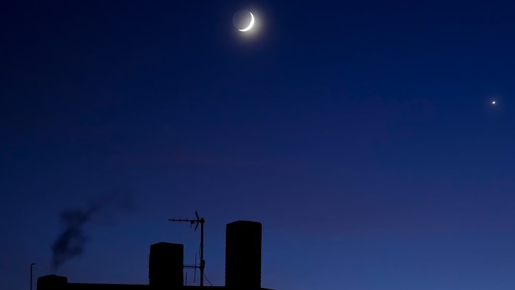 The moon and Venus will appear together after sunset tonight
