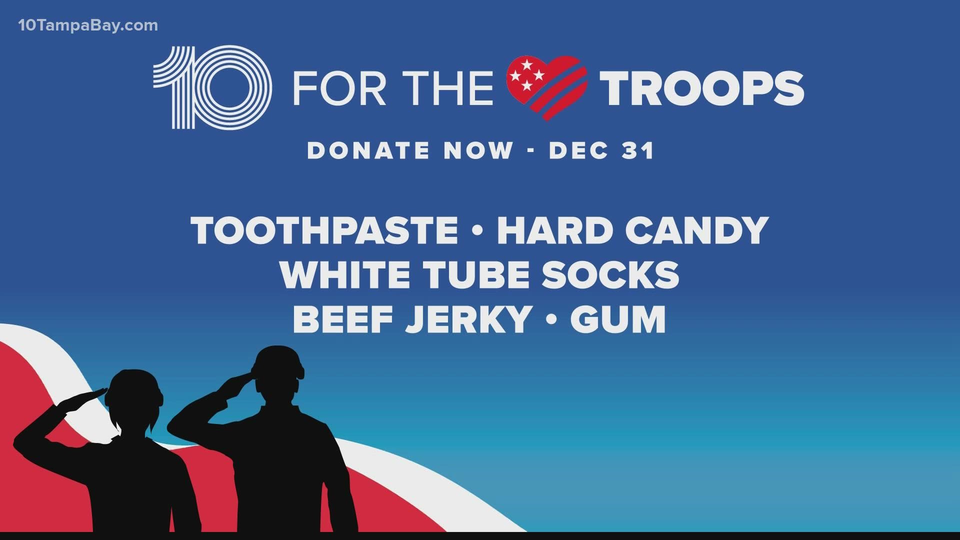 Donate supplies to military members serving overseas.