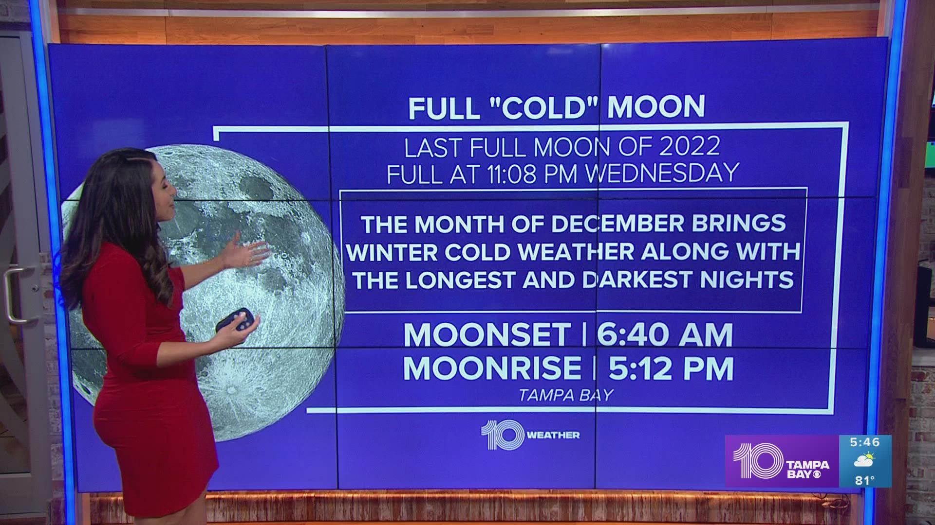 December's full moon, also known as the Cold Moon, will also be the last full moon of the year.