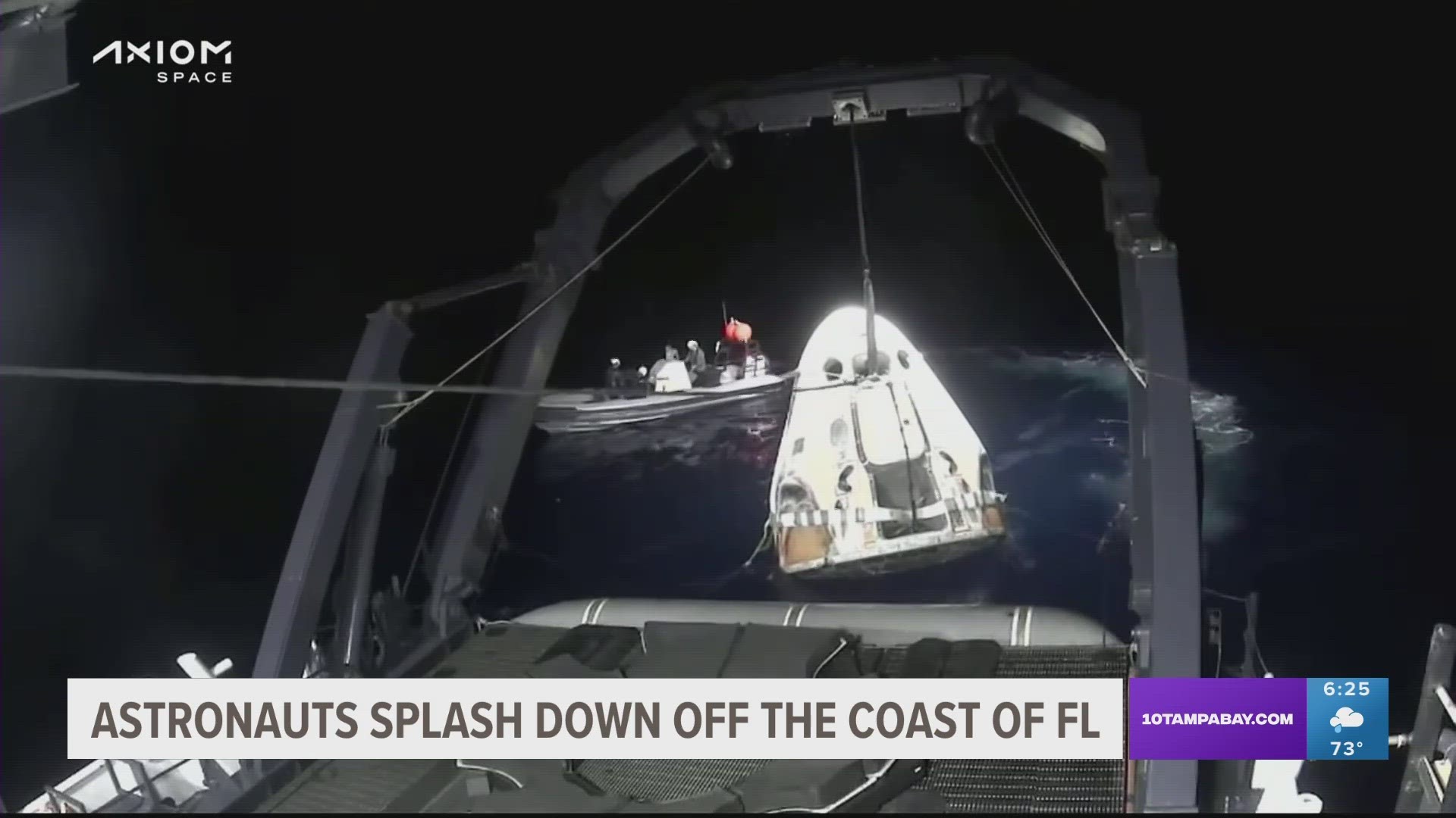 The SpaceX capsule carrying the four parachuted into the Gulf of Mexico, just off the Florida Panhandle, 12 hours after undocking from the orbiting lab.