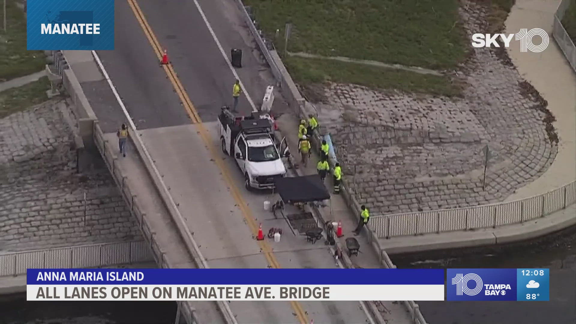 The main throughway on and off Anna Maria Island is back open after a hole appeared on the bridge Wednesday morning, the Florida Department of Transportation said.