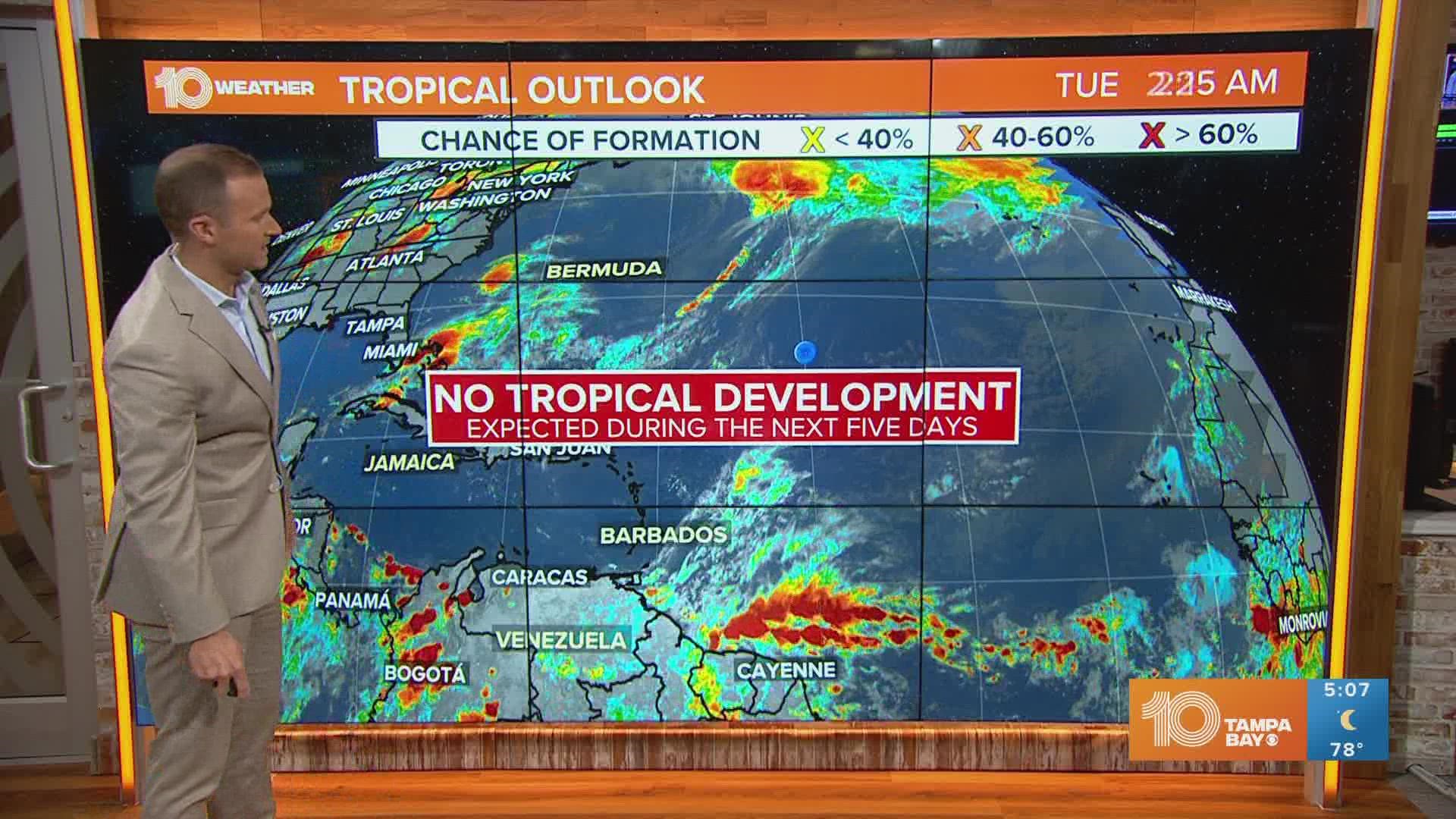 No tropical development is expected over the next 5 days. And, the Saharan dust is expected to affect parts of Florida this weekend and could impact our rain chances